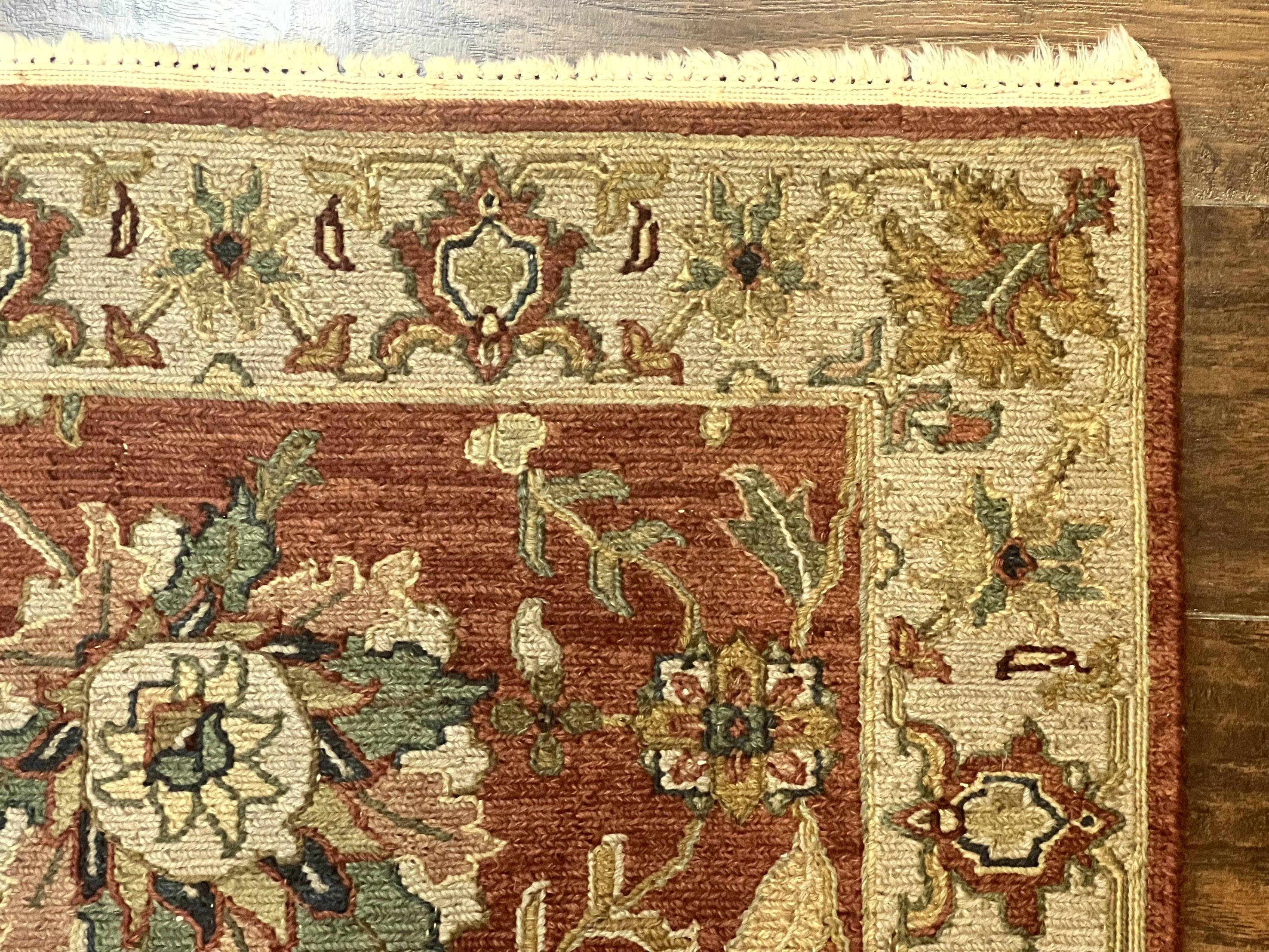 Turkish Flatweave Oushak Rug 3x5, Red and Tan, Floral, Handmade Vintage Wool Rug - Jewel Rugs