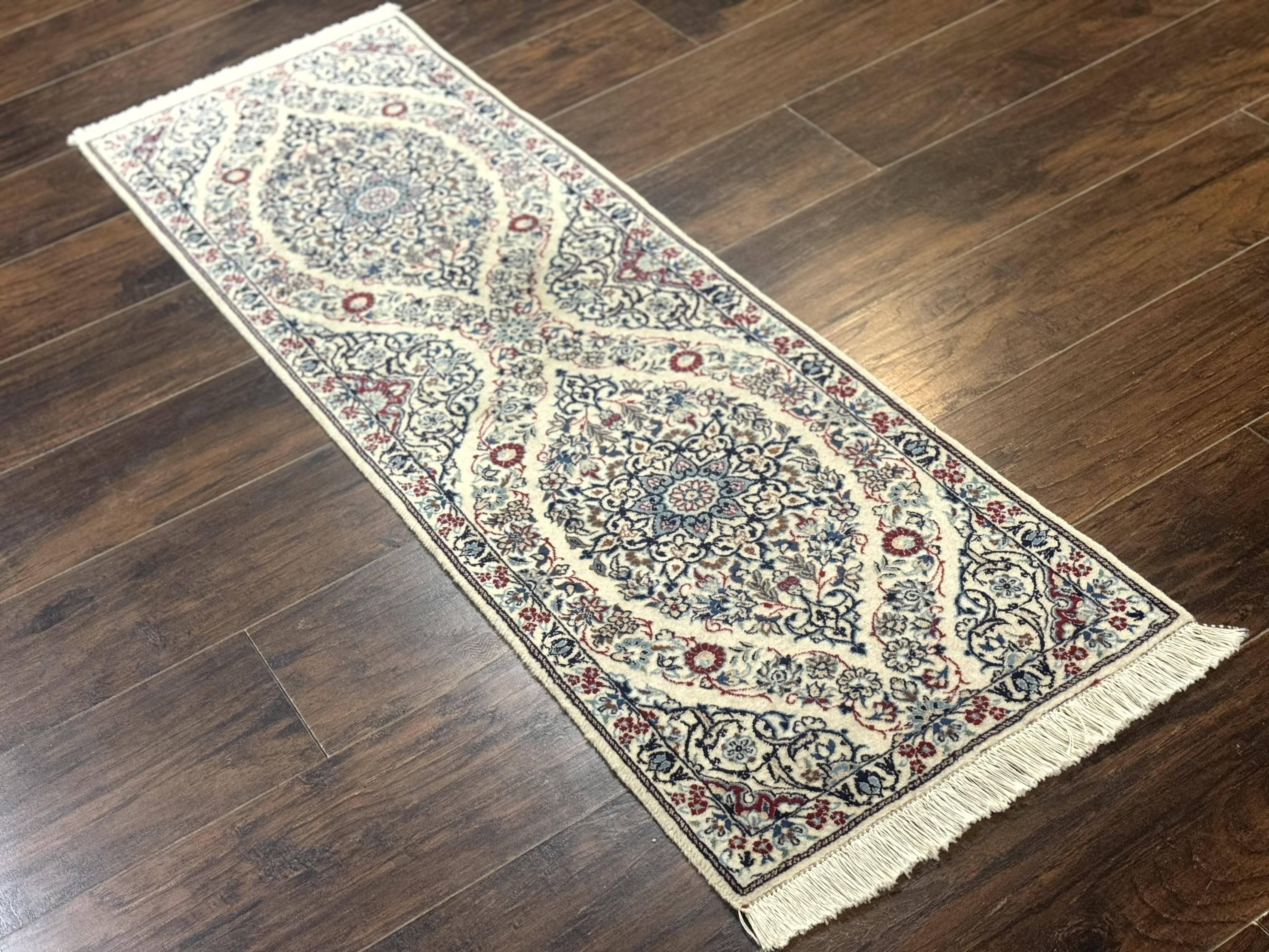 Persian Nain Rug 1.7 x 5, Super Fine 530 KPSI, Ivory and Light Blue, 6La, Short Runner Rug - Jewel Rugs