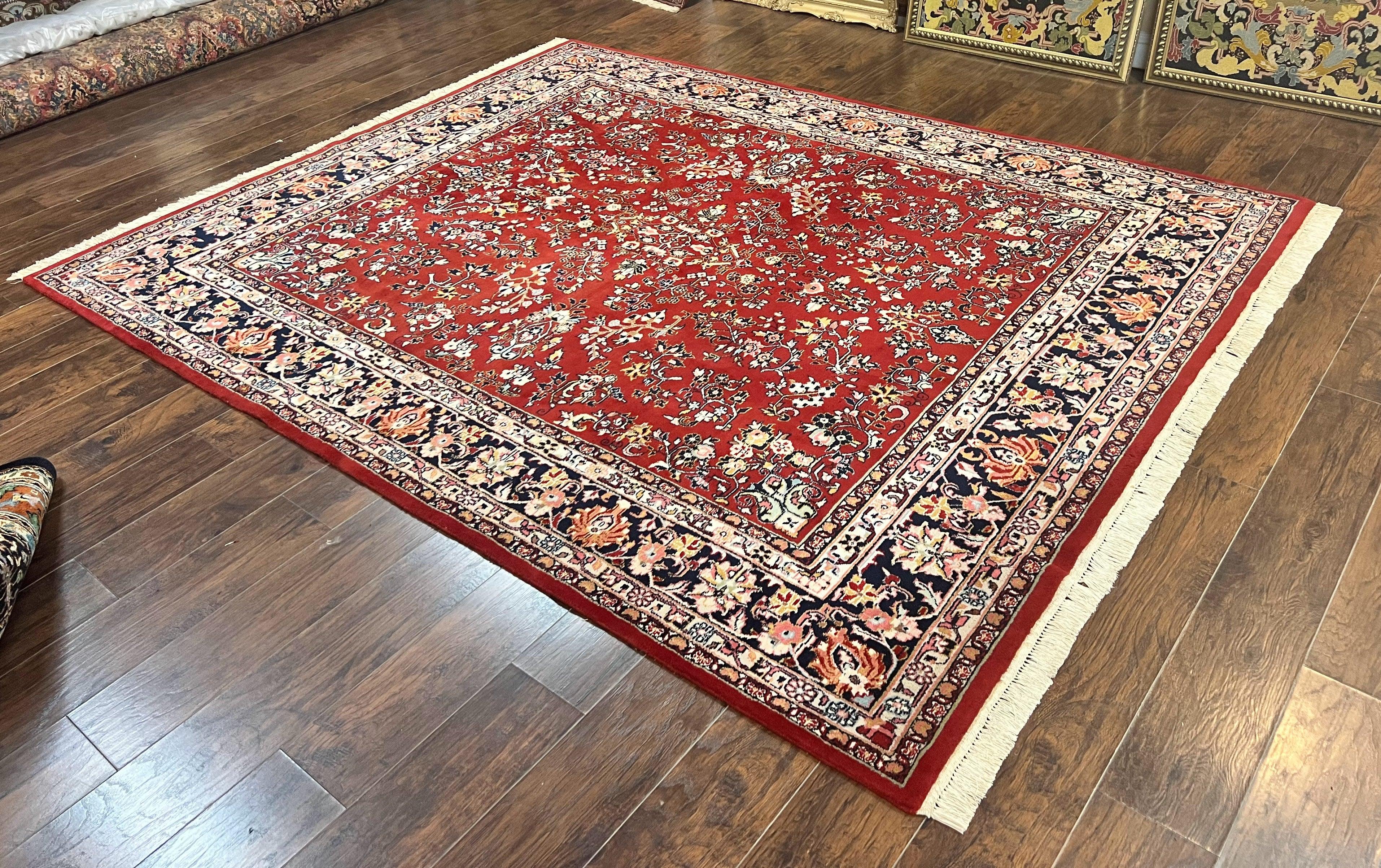 Indo Persian Sarouk Rug 8x10, Red, Floral Allover, Handmade Vintage Wool Carpet, Traditional Rug - Jewel Rugs