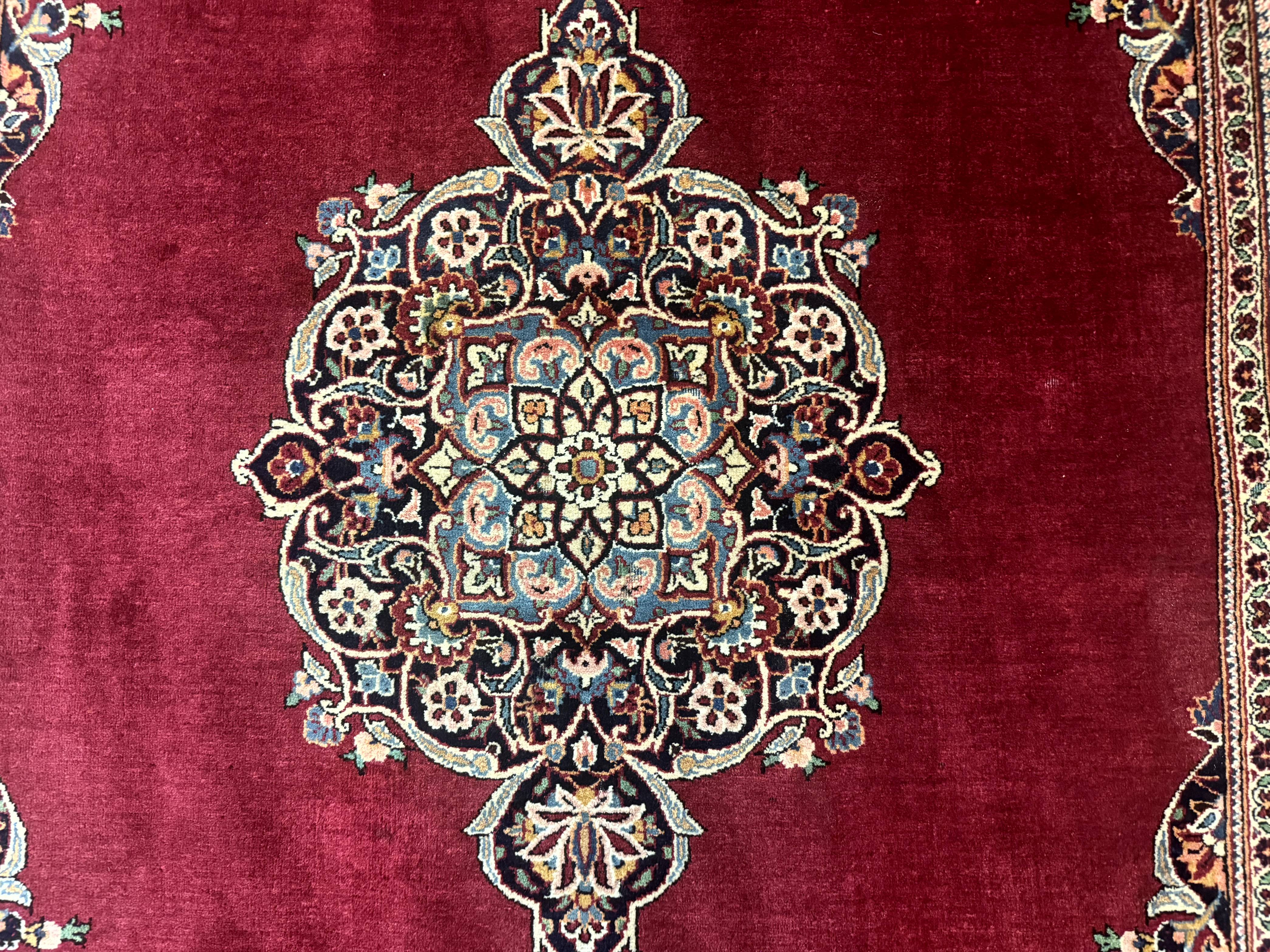 Antique Persian Kashan Rug 4x7, Semi Open Field, Pomegranate Red - Jewel Rugs