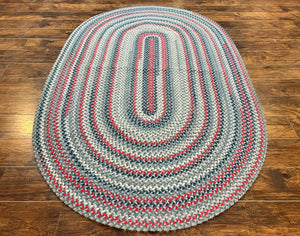 American Oval Braided Rug 5x8, Vintage Multicolor Handmade Wool 5 x 8 Carpet