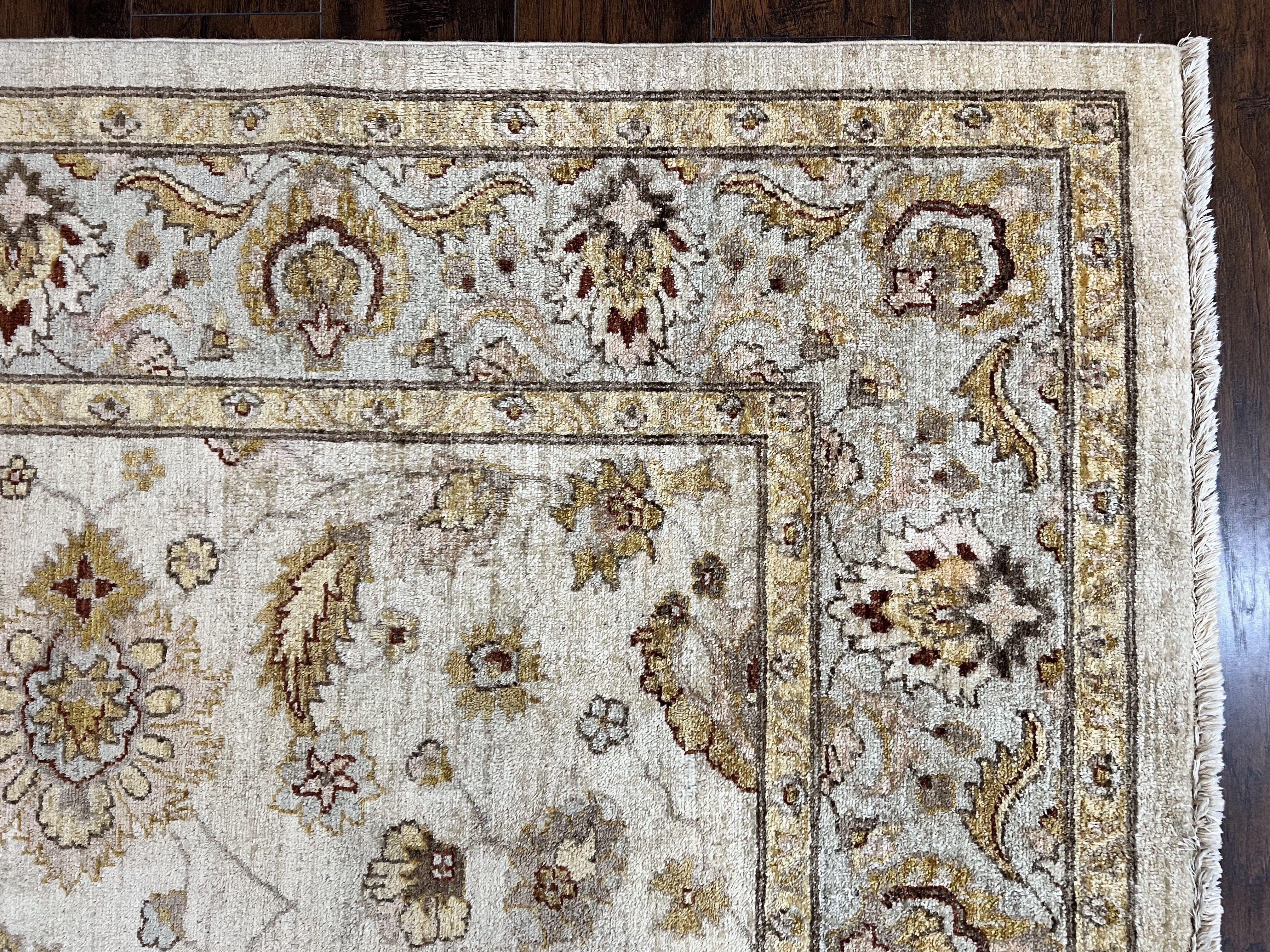 Peshawar Rug 8x10, Oushak Rug 8 x 10 ft, Floral Allover Neutral Colors Handmade Hand Knotted Rug, Farmhouse Rug, Room Sized Vintage Wool Rug - Jewel Rugs