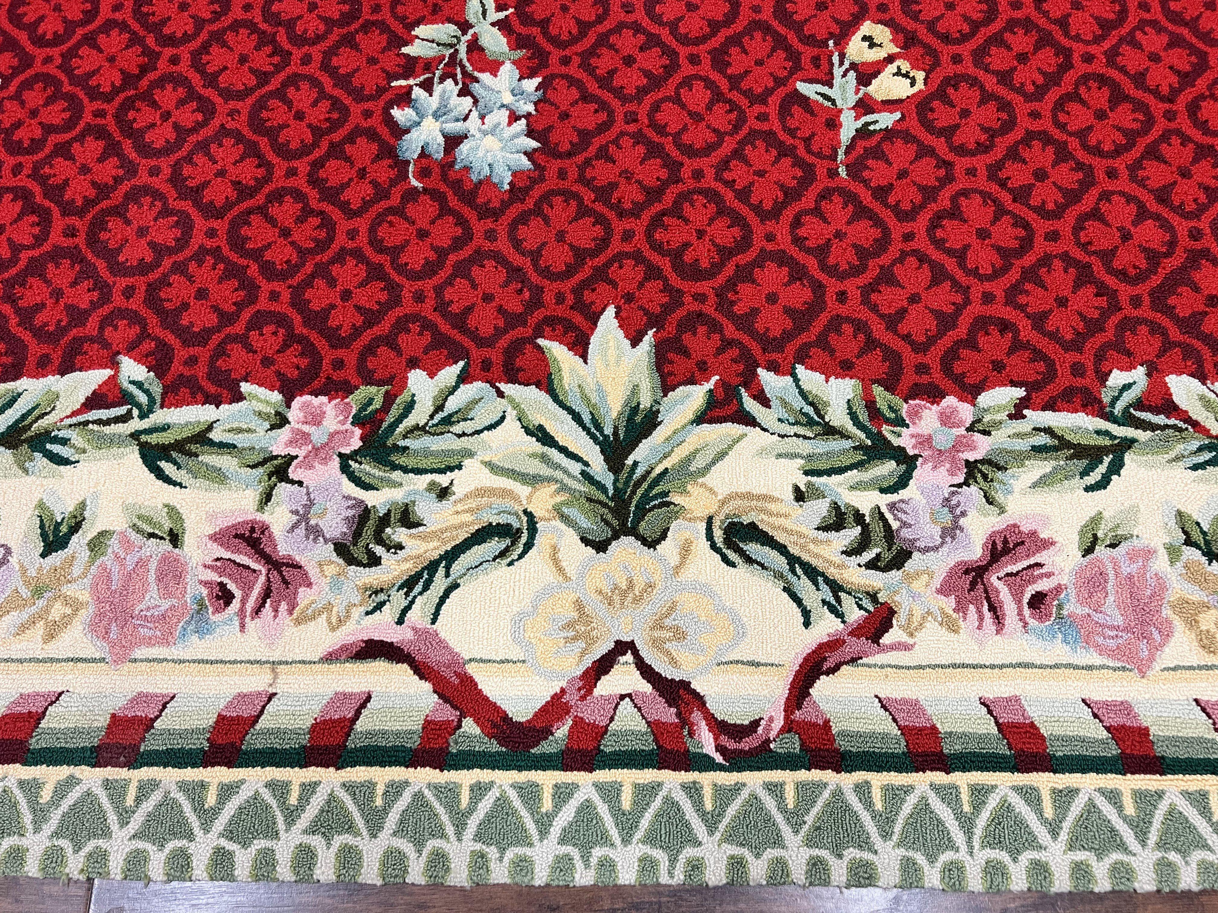 Vintage Stark Rug 10x17, Stark Carpet 10 x 17, Hooked Rug, Aubusson French European Design, Red, Elegant, Wool Palace Sized Rug - Jewel Rugs