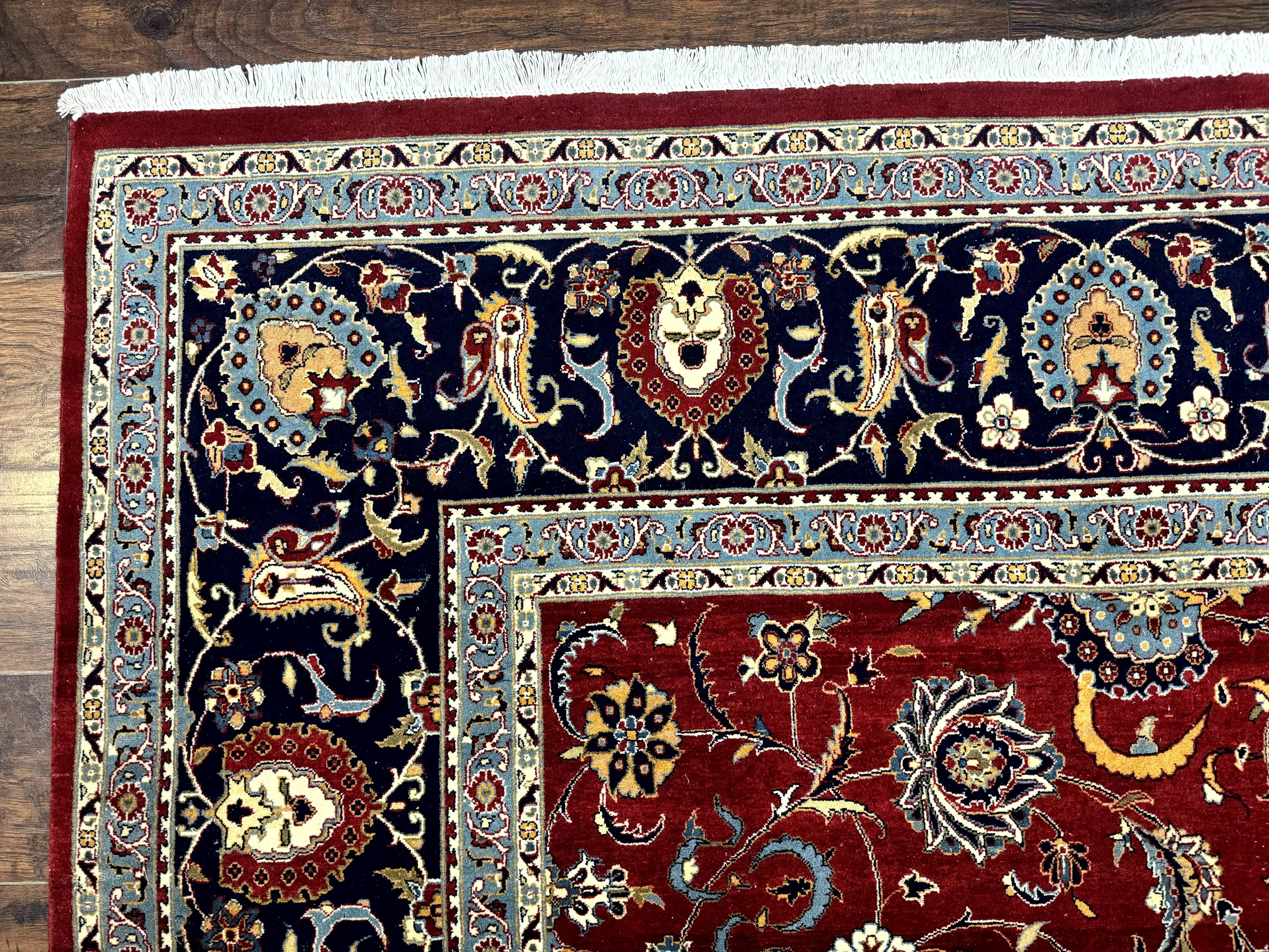 Pak Persian Rug 9x12, Red and Navy Blue, Floral Allover, Hand Knotted Vintage Wool Carpet, Fine 260 KPSI - Jewel Rugs