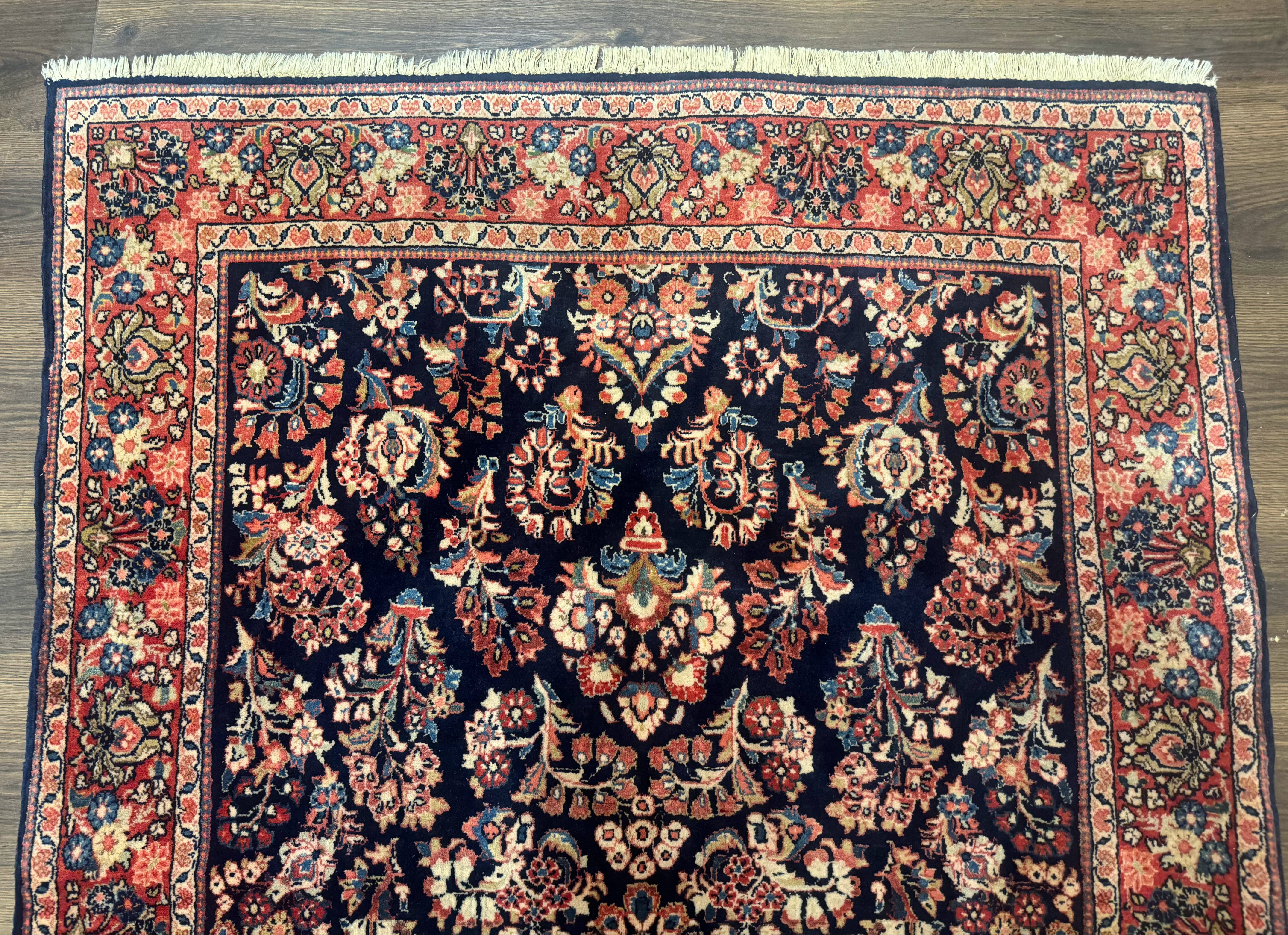 Navy Blue Persian Rug 4x6, Sarouk Mohajeran Carpet, Antique Persian Rug, Floral - Jewel Rugs