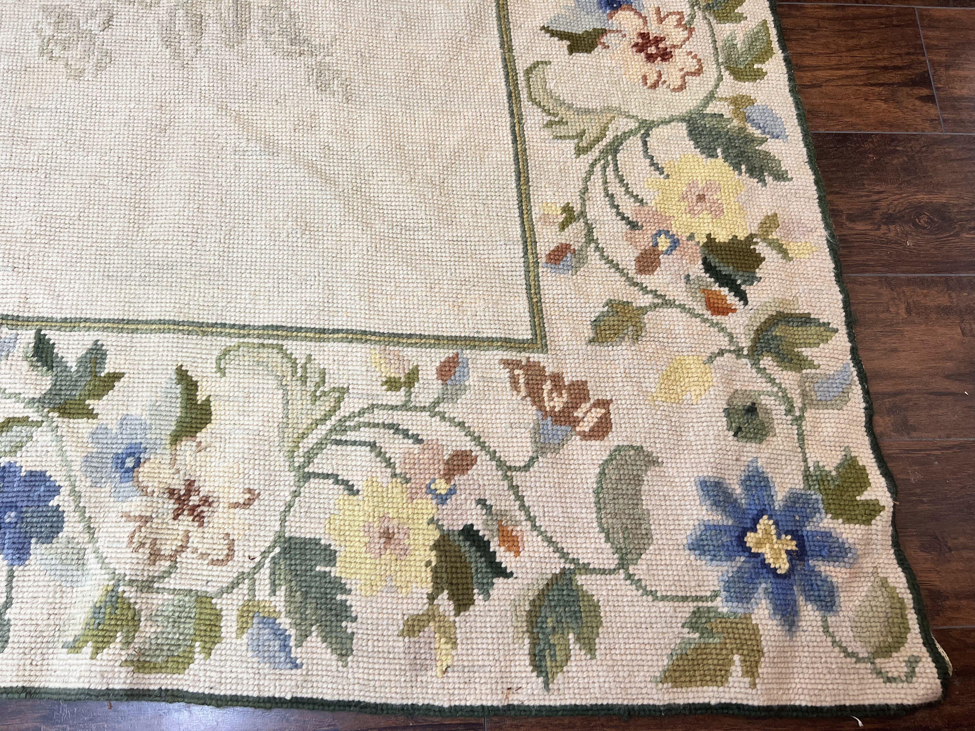 Spanish Needlepoint Rug 9x14, Floral, European Design, Handmade, Vintage Needlepoint Carpet, Room Sized Wool Rug - Jewel Rugs