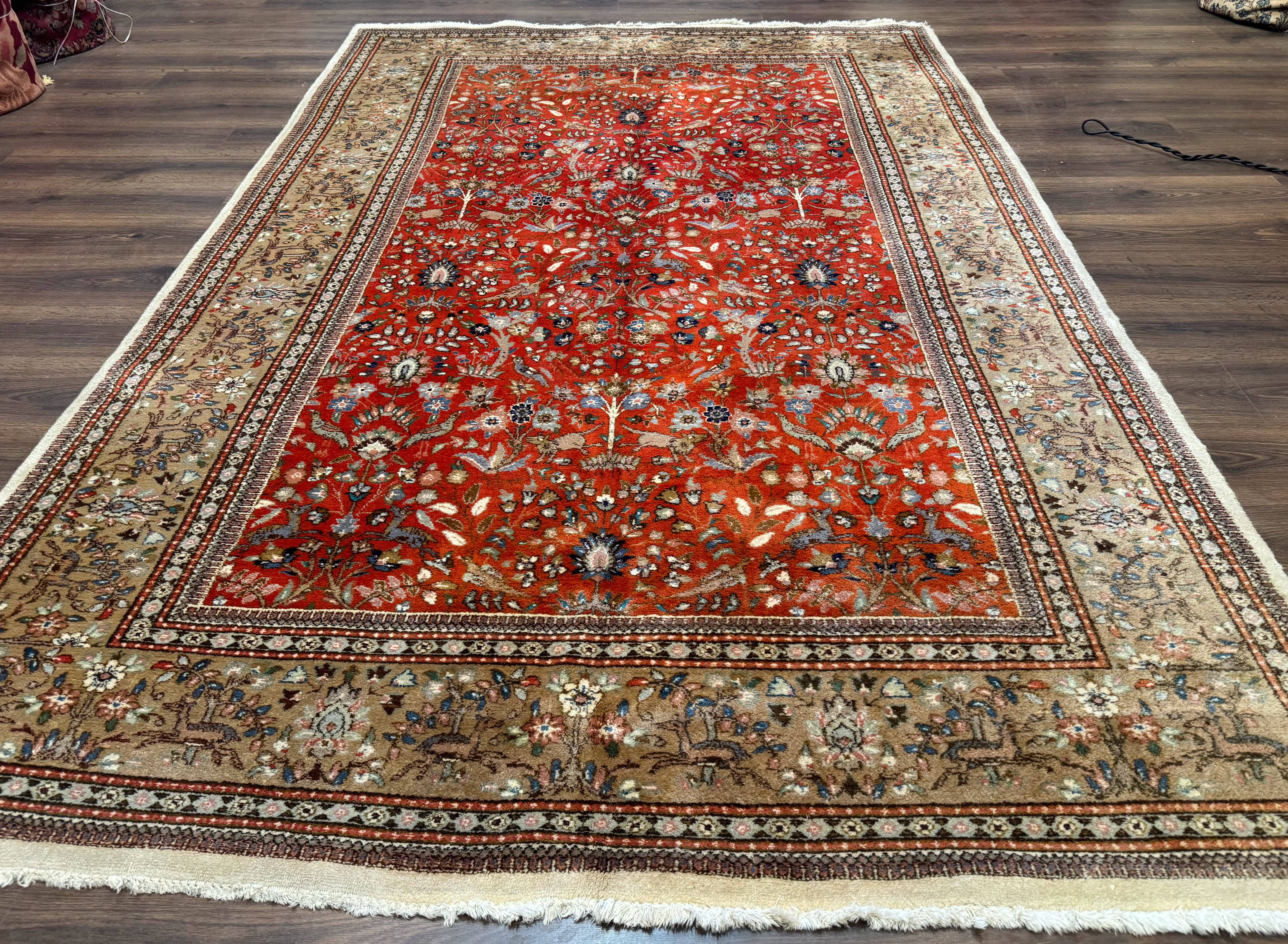 Persian Tabriz Rug 6x10, Burnt Orange and Tan, Animal Pictorials, Deer, Floral, Taba Tabae Carpet - Jewel Rugs