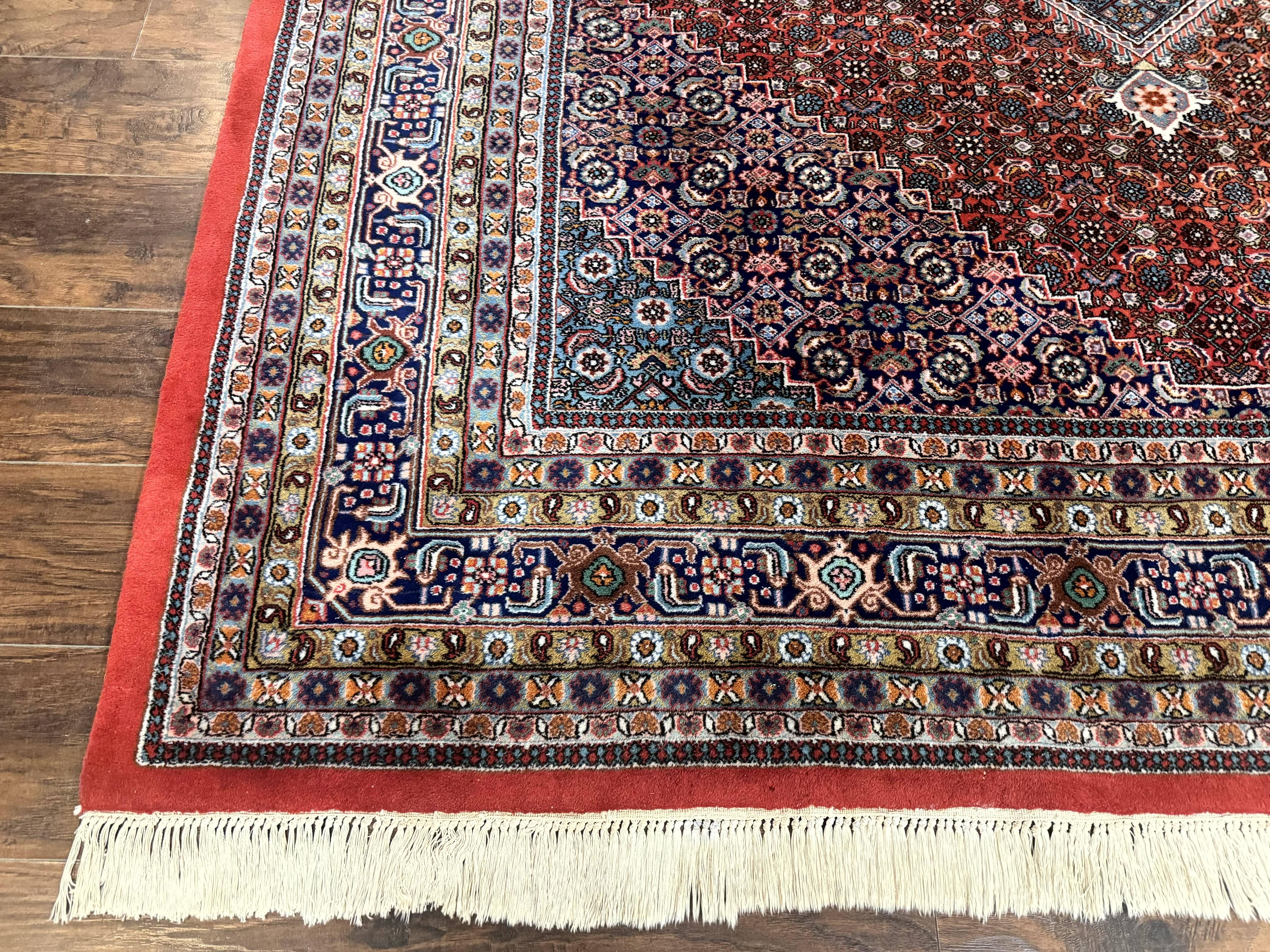 Indo Persian Bidjar Rug 8x10, Red Navy Blue, Herati Mahi Pattern, Vintage Handmade Wool Carpet - Jewel Rugs