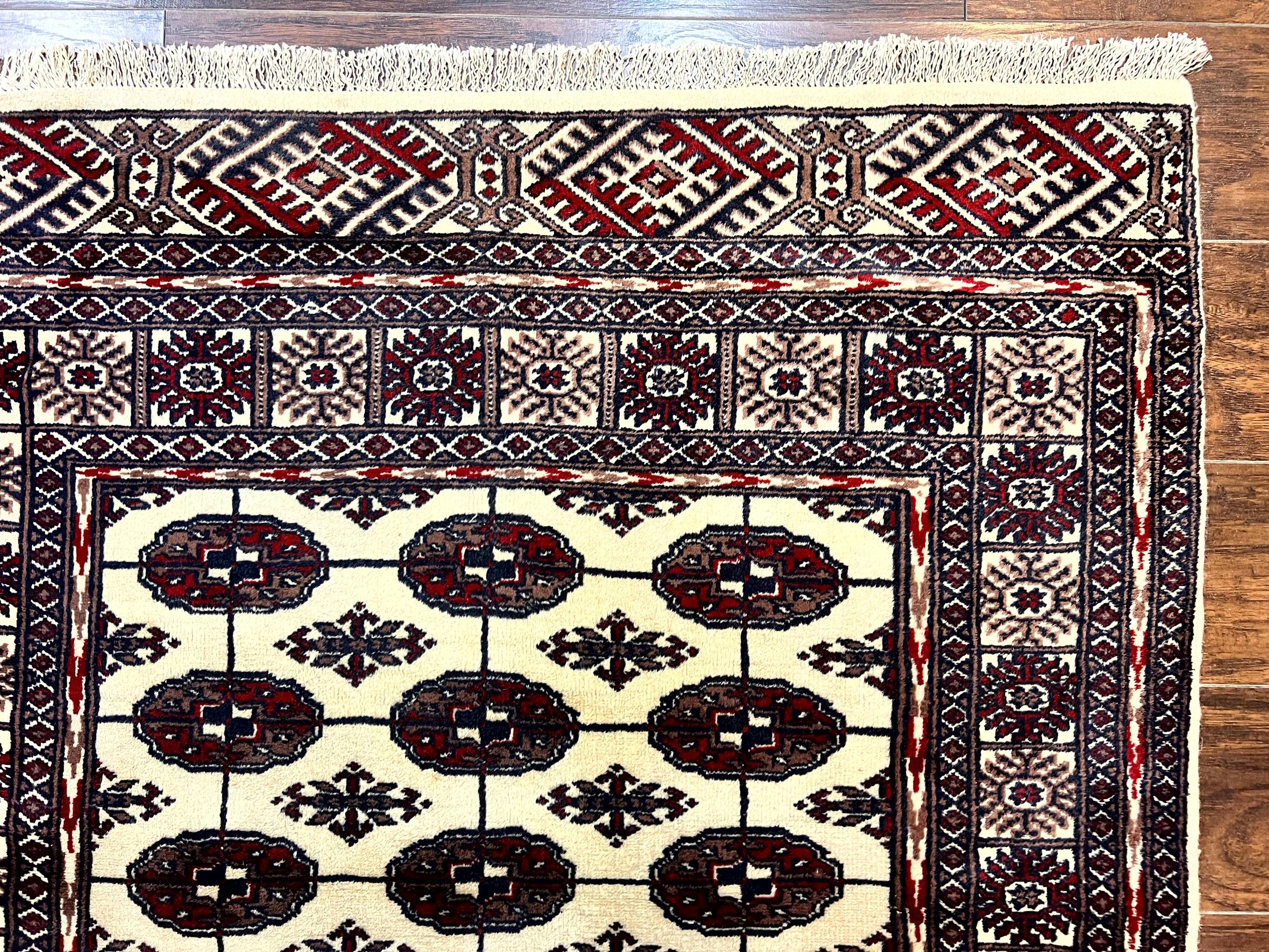 Pakistani Bokhara Rug 4x6, Turkoman Carpet, Vintage Handmade Wool Rug, Ivory - Jewel Rugs