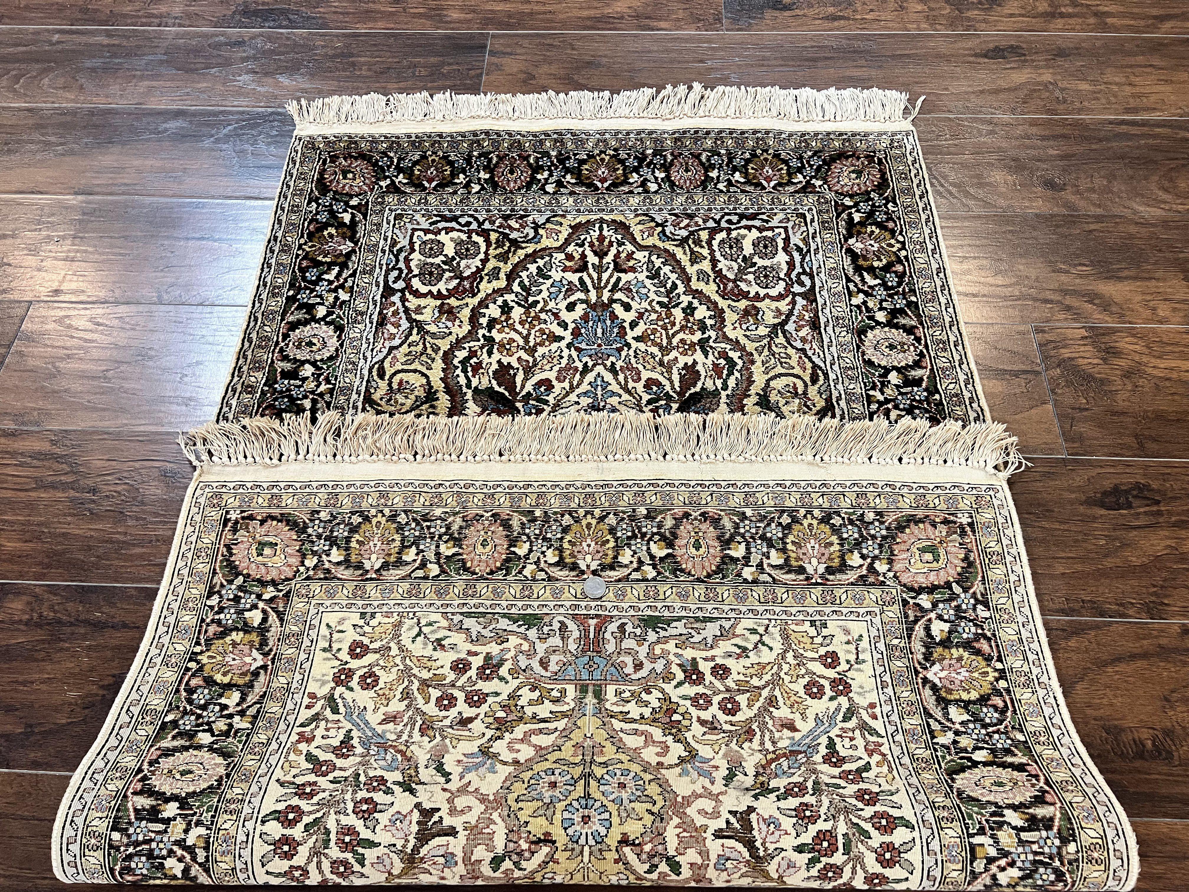 Turkish Kayseri Silk Rug 3x5, Tree of Life Silk Oriental Carpet, Birds Persian Vase Design, Hand Knotted Vintage Fine Rug, 340 KPSI - Jewel Rugs