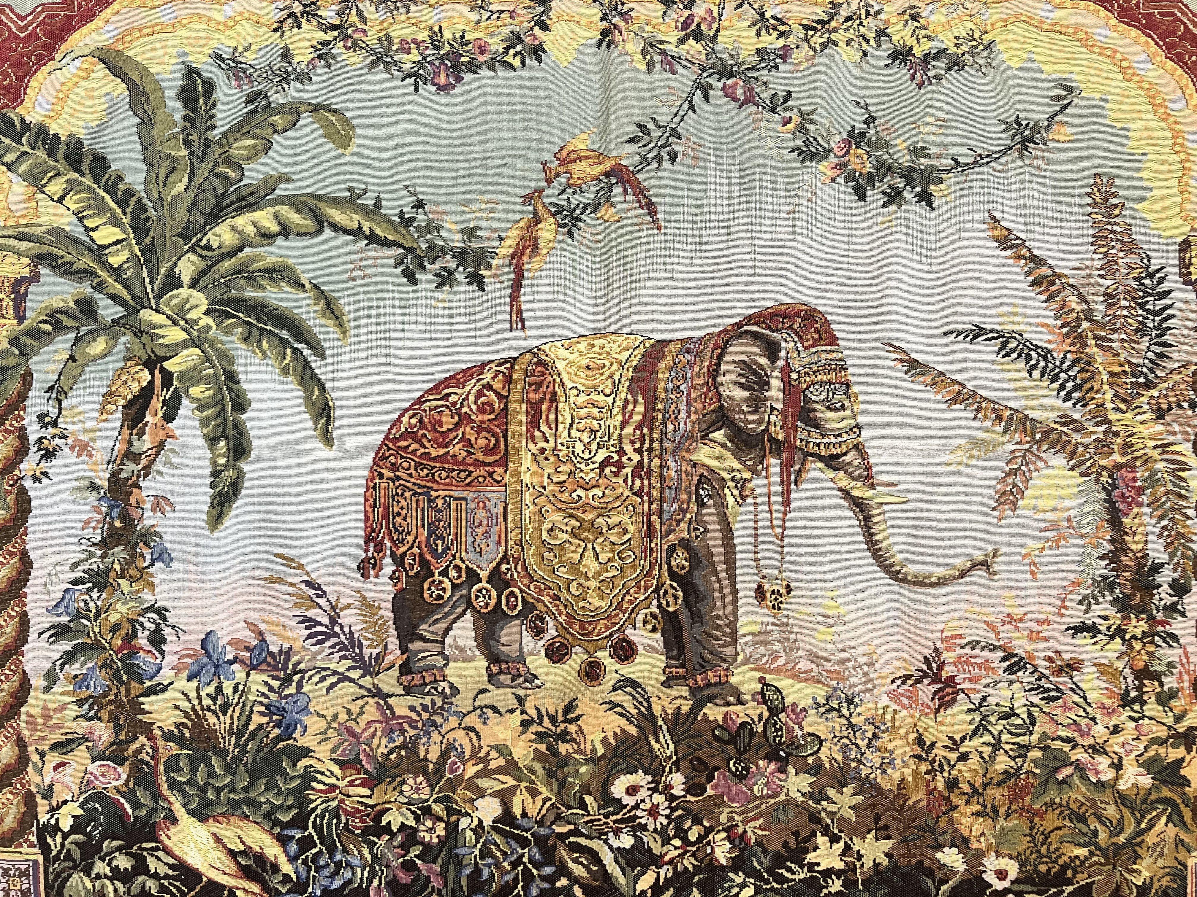 Vintage Tapestry 4 x 5.6, Adorned Elephant Pictorial - Jewel Rugs