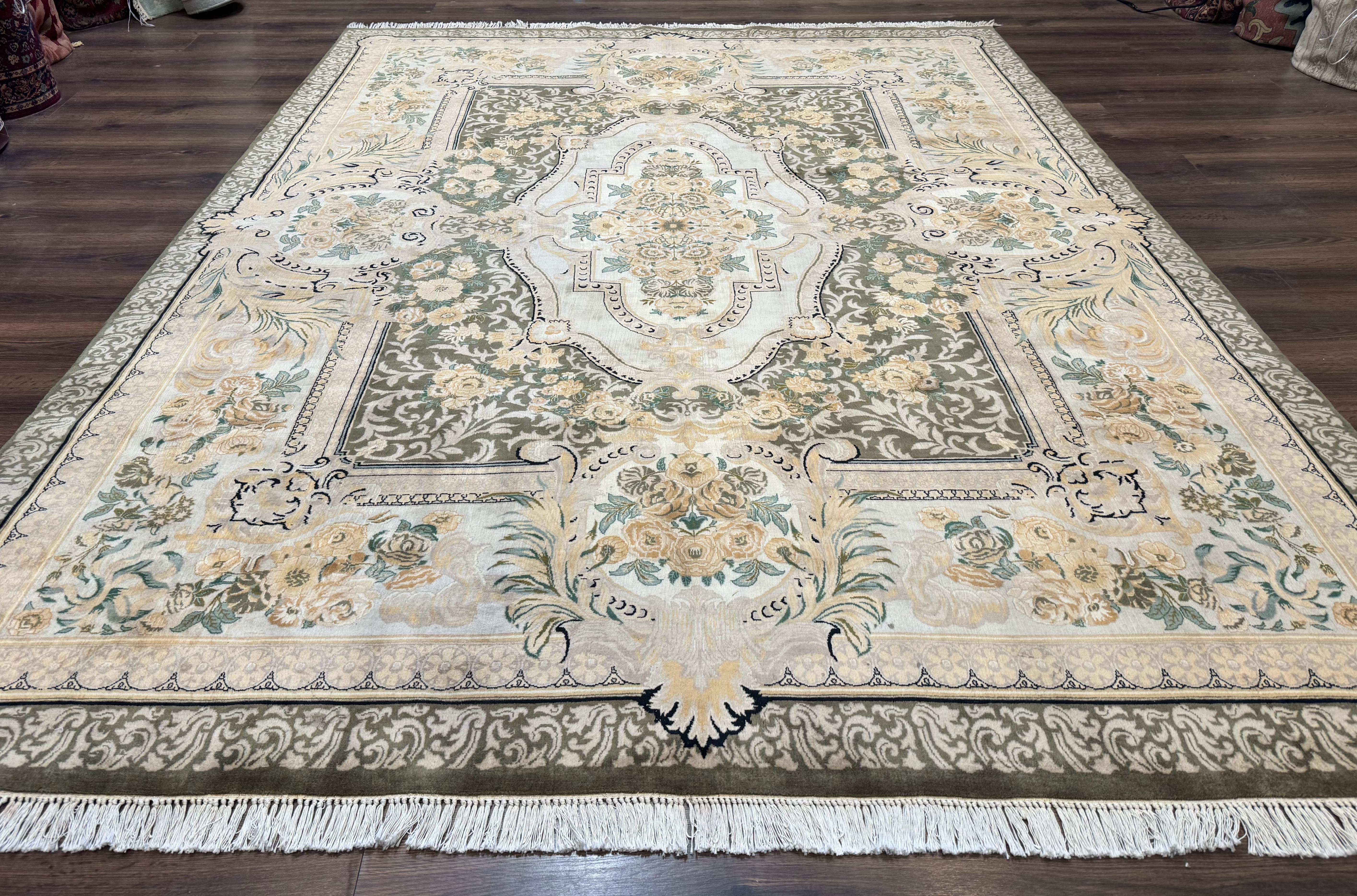Aubusson Rug 8x10, Very Fine 225 KPSI, Floral, French European Design, Pakistani Carpet - Jewel Rugs