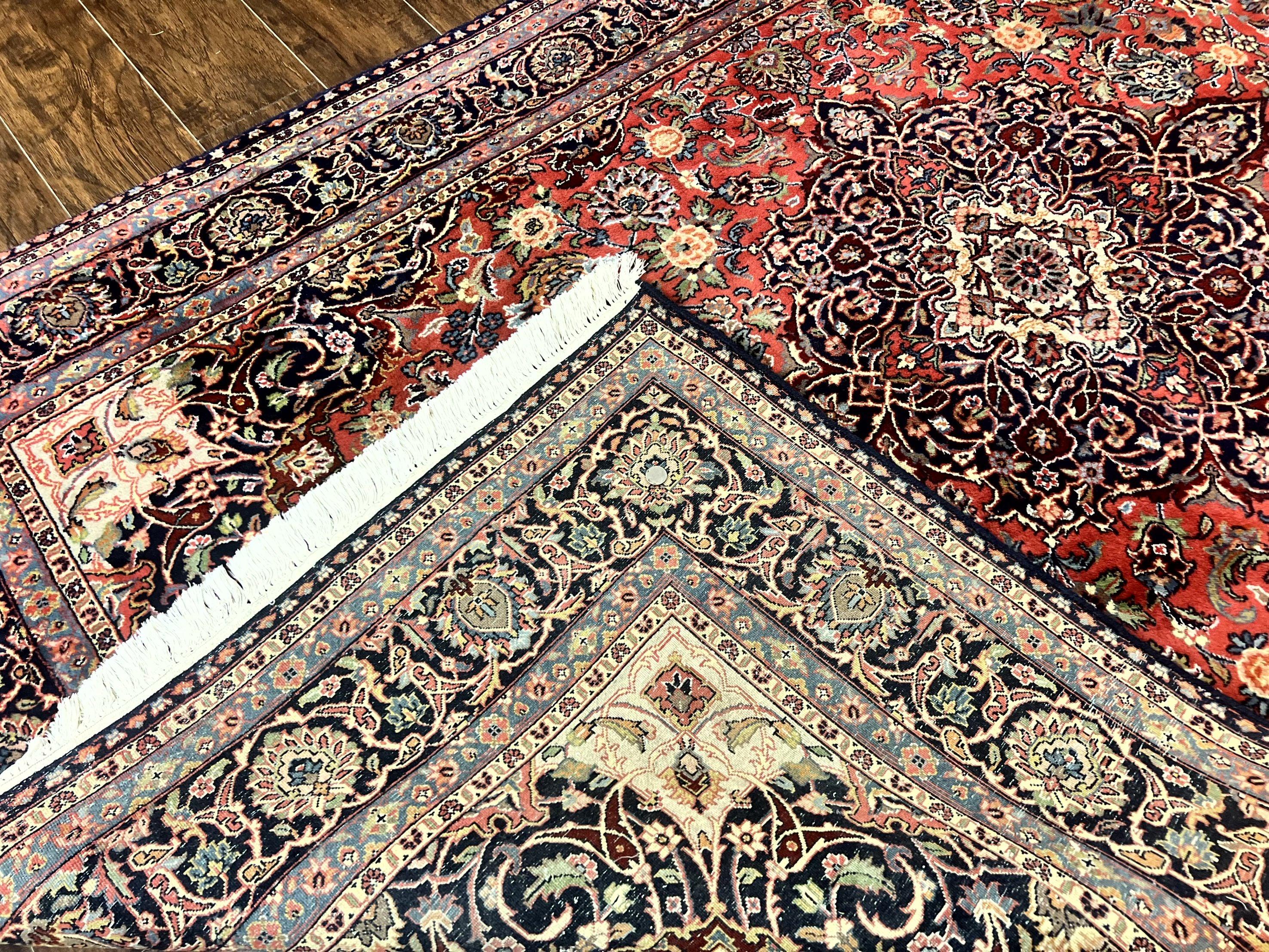 Persian Kashan Rug 6x9, Red and Dark Blue, Handmade Vintage Wool Carpet, Floral Medallion - Jewel Rugs