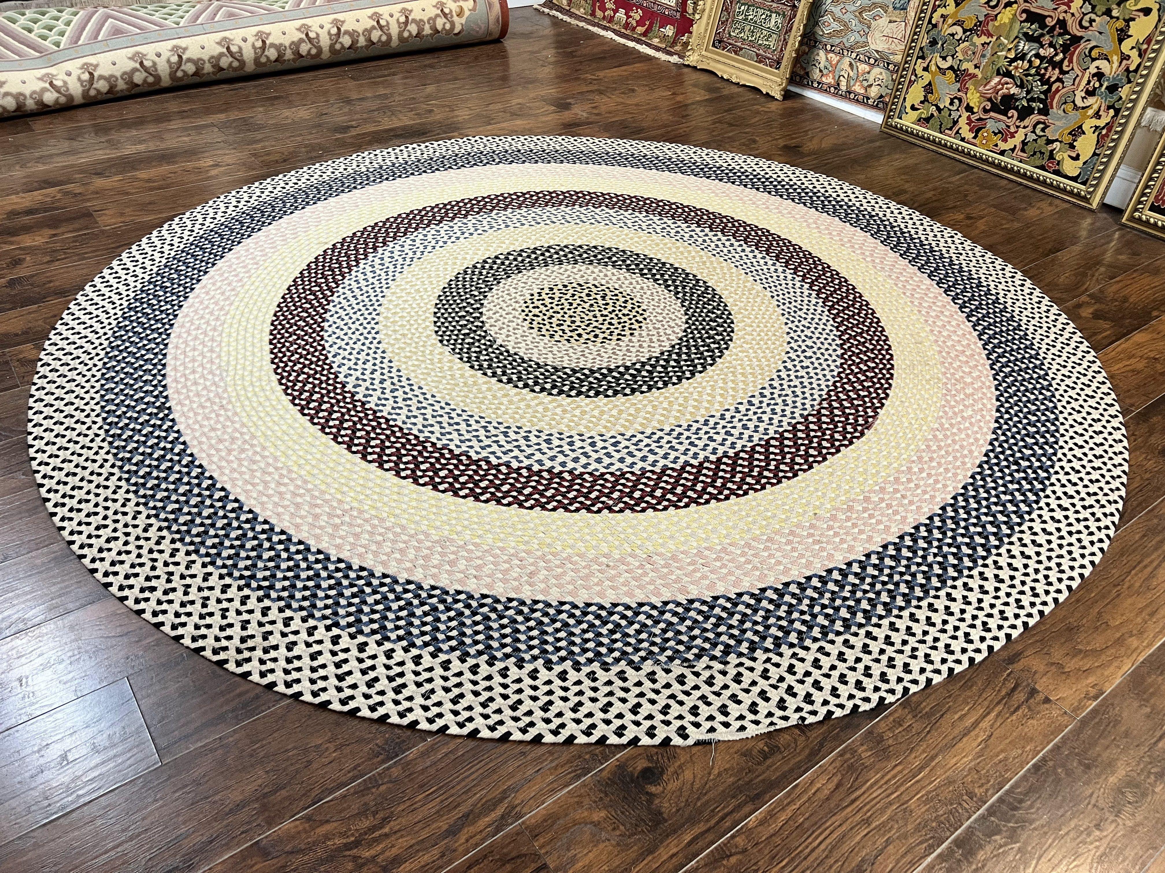 Round American Braided Rug 9x9 ft, Large Round Vintage Braided Rug, Multicolor - Jewel Rugs