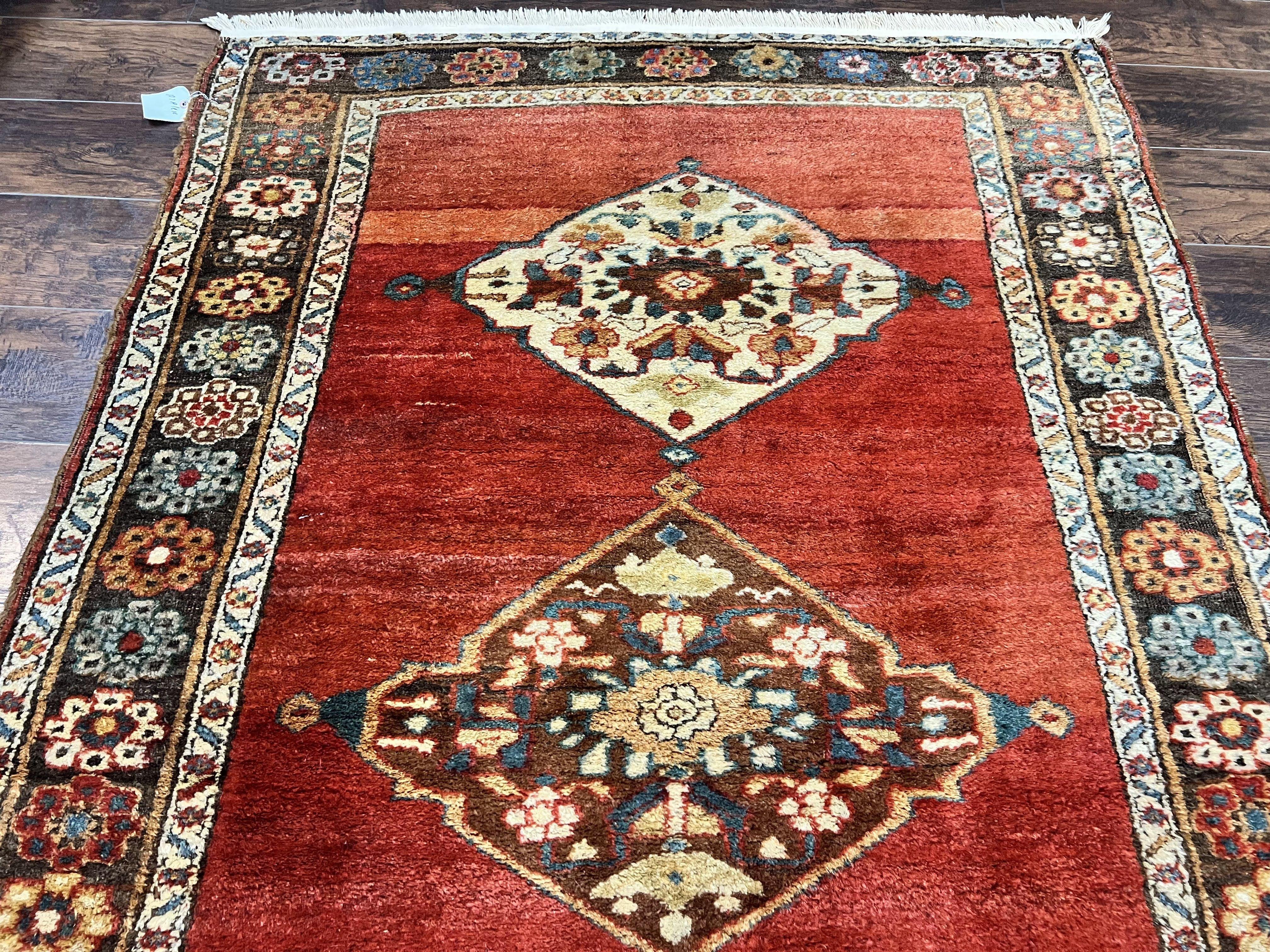 Antique Persian Bidjar Rug 4x8, Triple Medallions, Handmade Oriental Carpet, 1920s Rug, Wool Rug, Red - Jewel Rugs