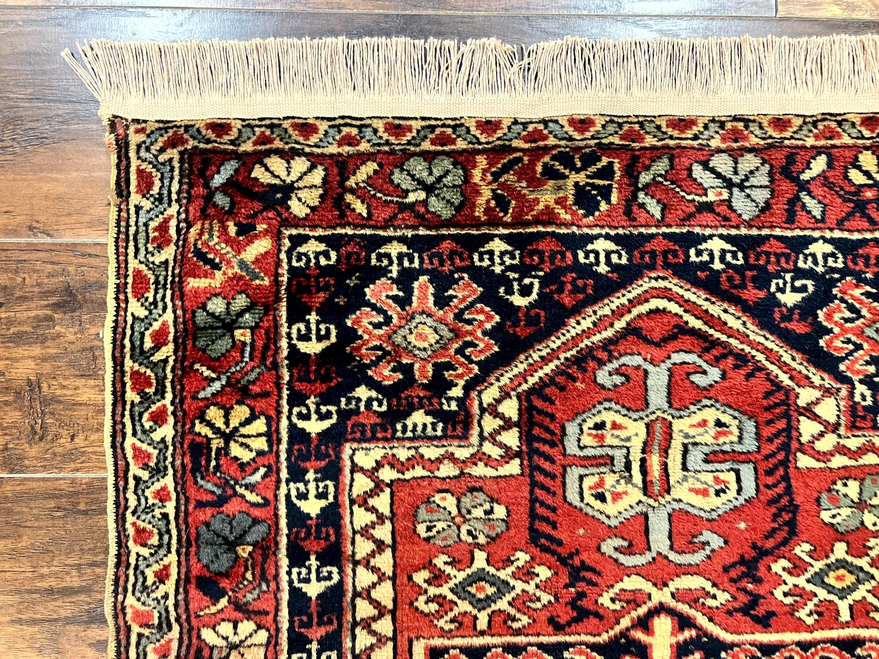 Antique Turkish Sparta Rug 3x4, Geometric Caucasian Pattern, Vintage Handmade Tribal Wool Carpet - Jewel Rugs