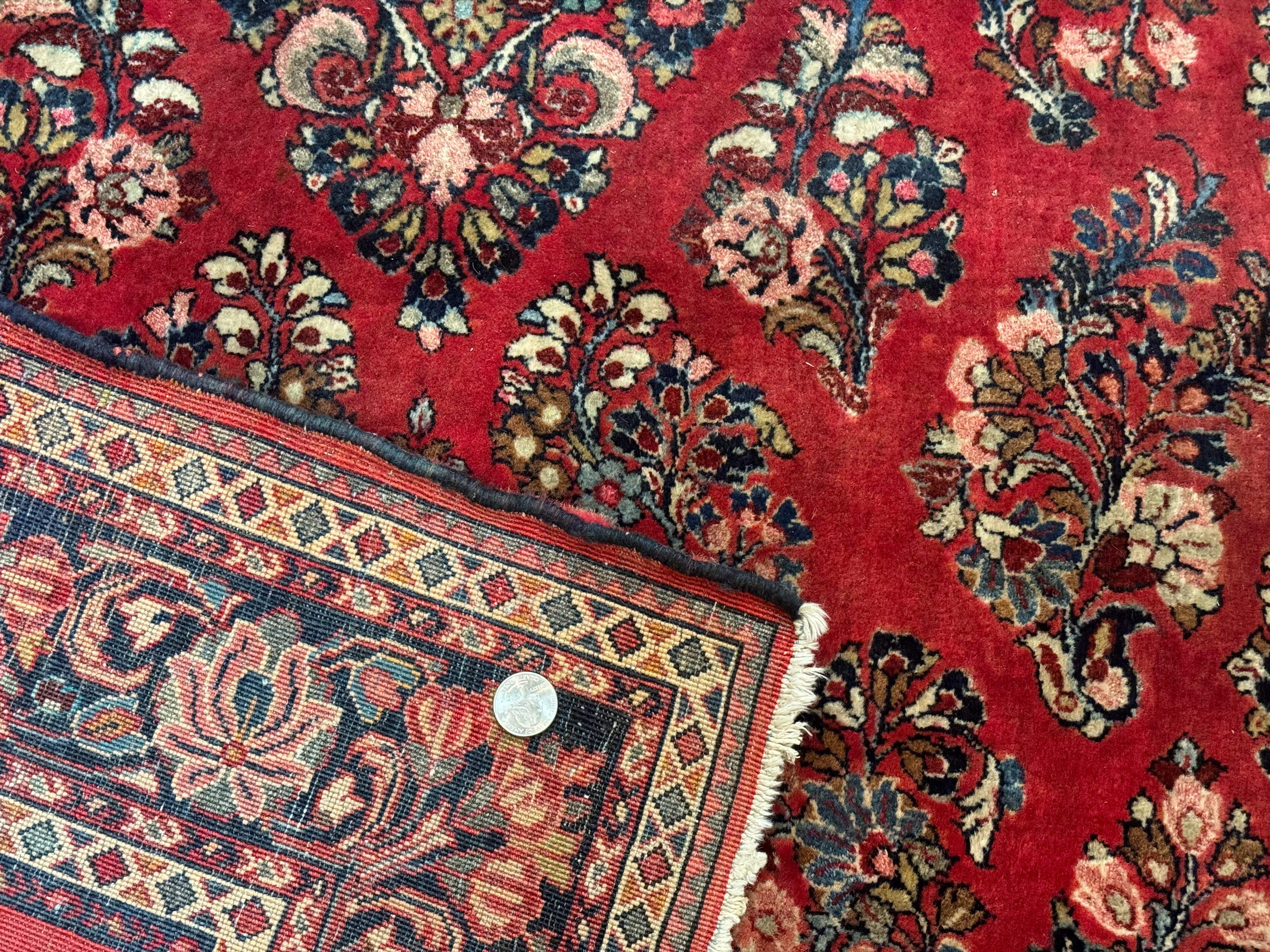 Sarouk Rug 4x6 – Red and Navy, Hand-Knotted Wool, Vintage Persian Carpet - Jewel Rugs