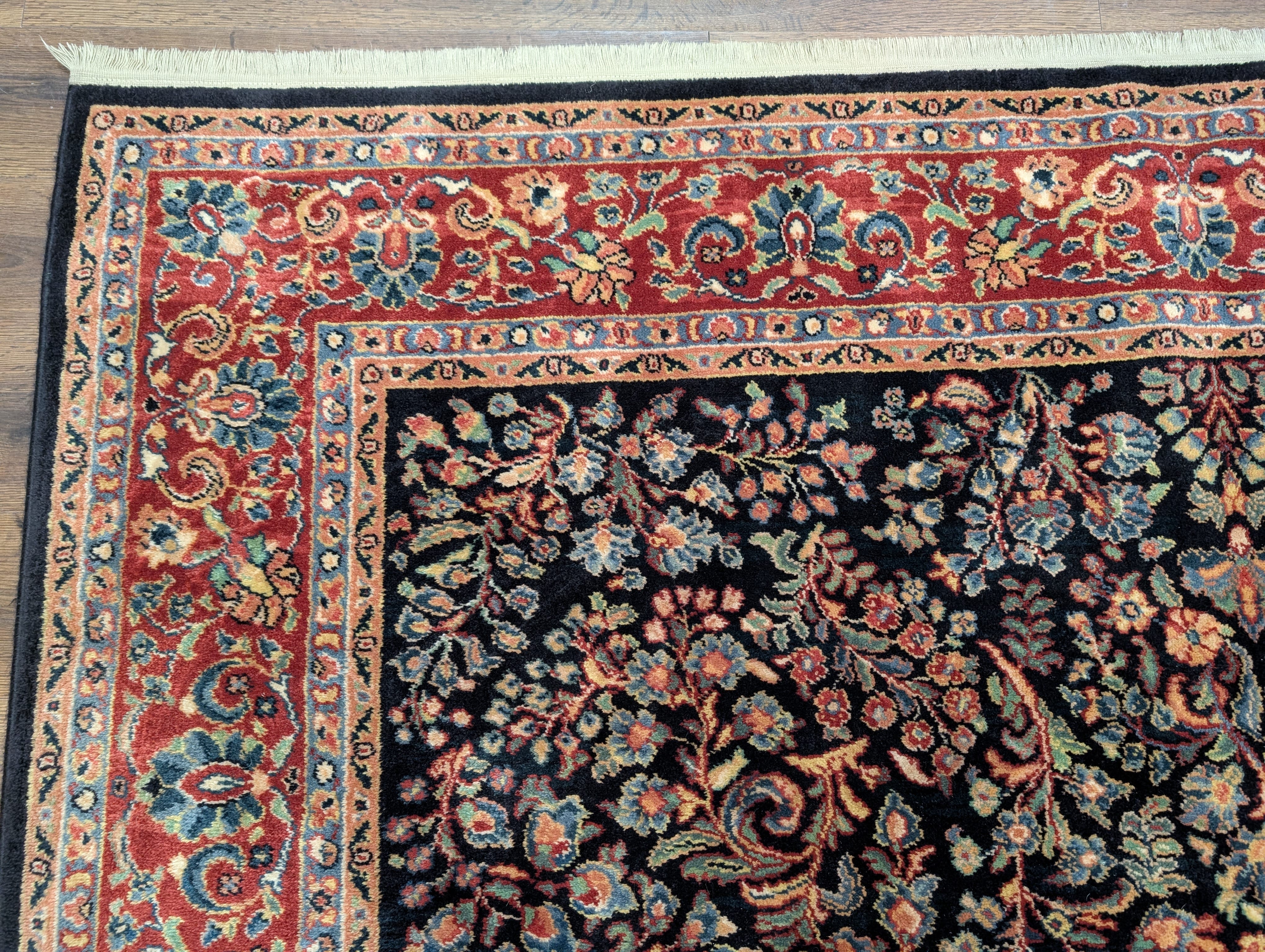 Karastan Rug 8.8 x 10.6, Black Antique Sarouk #800/803, Vintage, Wool, Classic Traditions Collection - Jewel Rugs