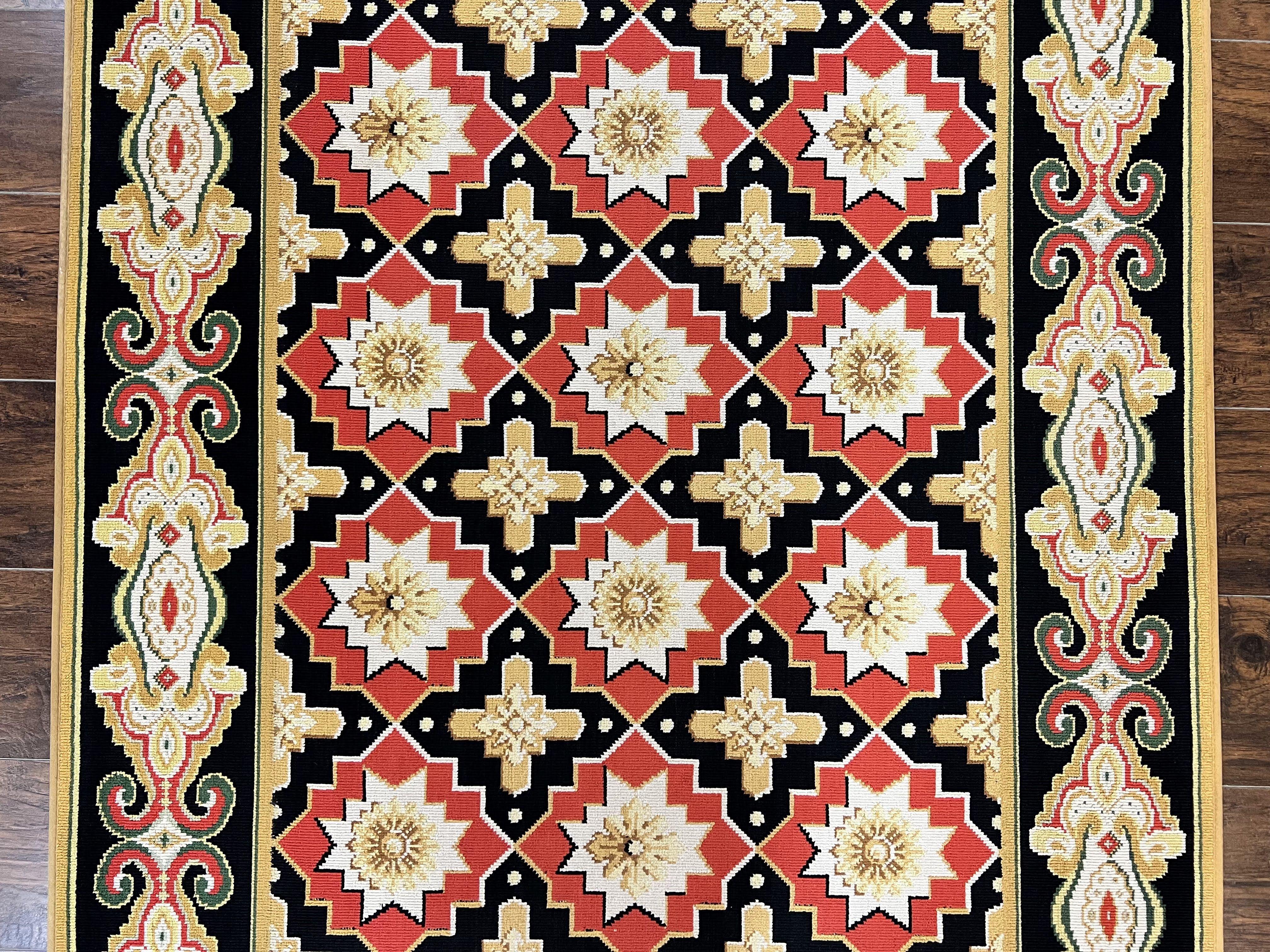 Runner Rug 4x19, Panel Design Rug, Custom Made Stark Runner Carpet, Wool, Vintage 4 x 19 Hallway Rug, European Design, Red Black Ivory Tan - Jewel Rugs