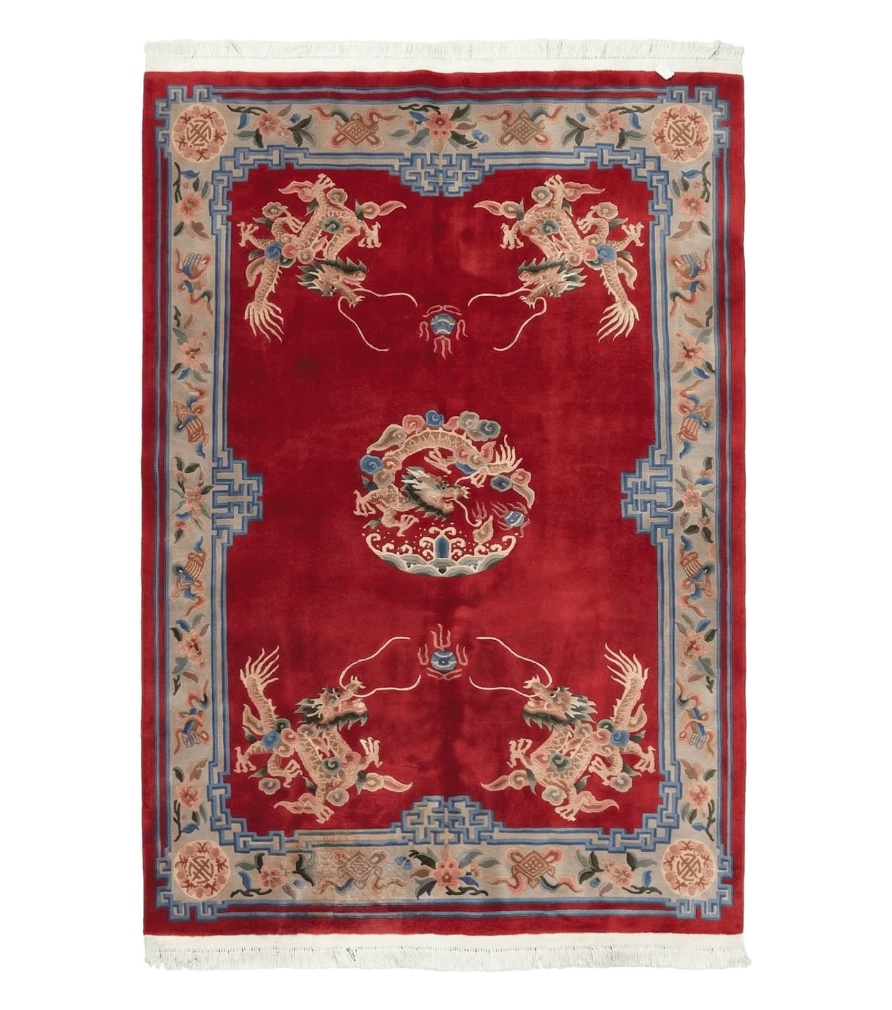 Chinese Wool Rug 6x9, Dragons, Medallion, Asian Oriental Carpet, Red, 90 Line Rug