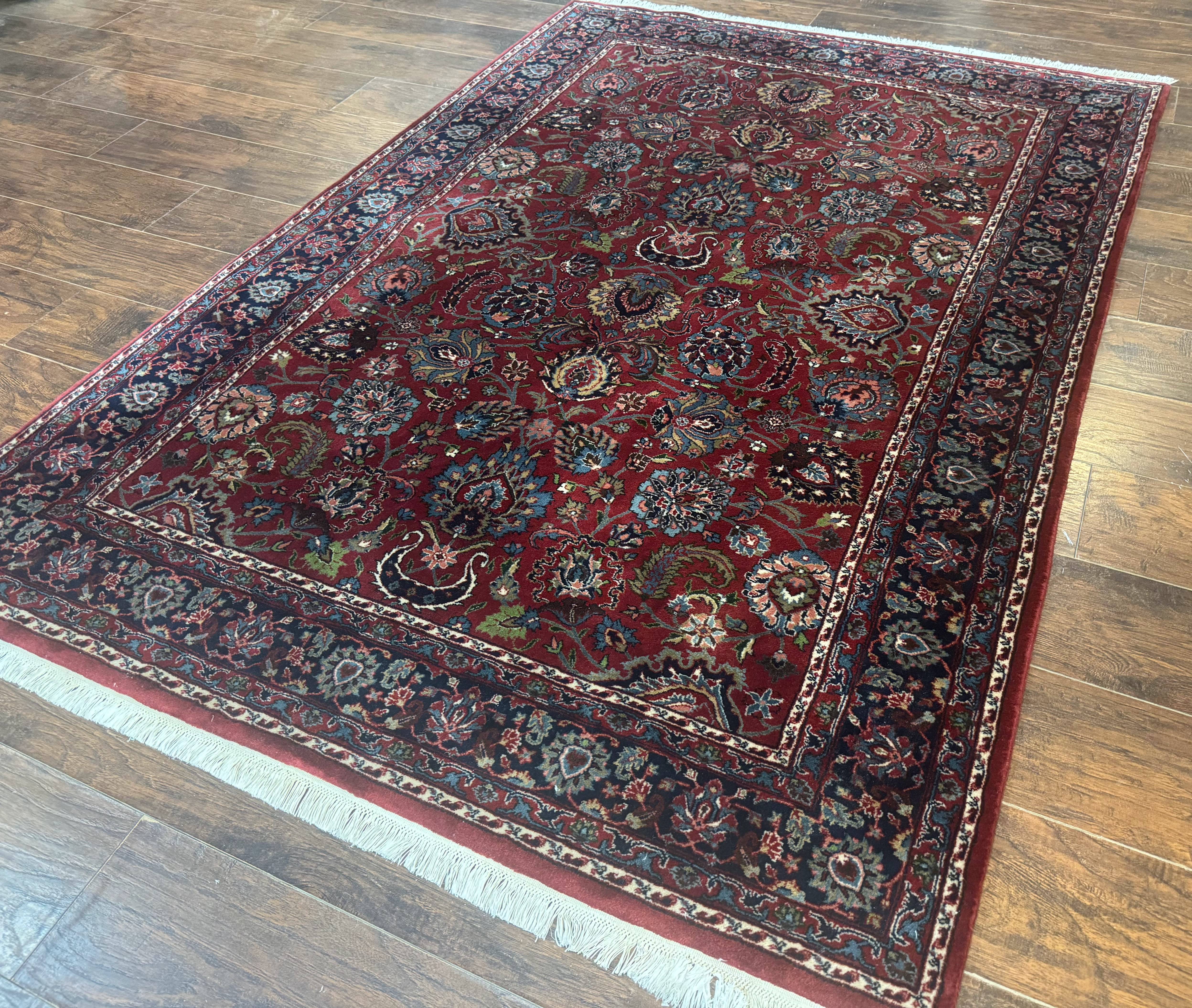 Indo Persian Rug 5x7, Vintage Traditional Floral Carpet, Burgundy and Navy Blue - Jewel Rugs
