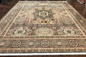 Room Sized Oriental Rug 10x11, Power Loomed Carpet, Tan Brown, Unique Loom