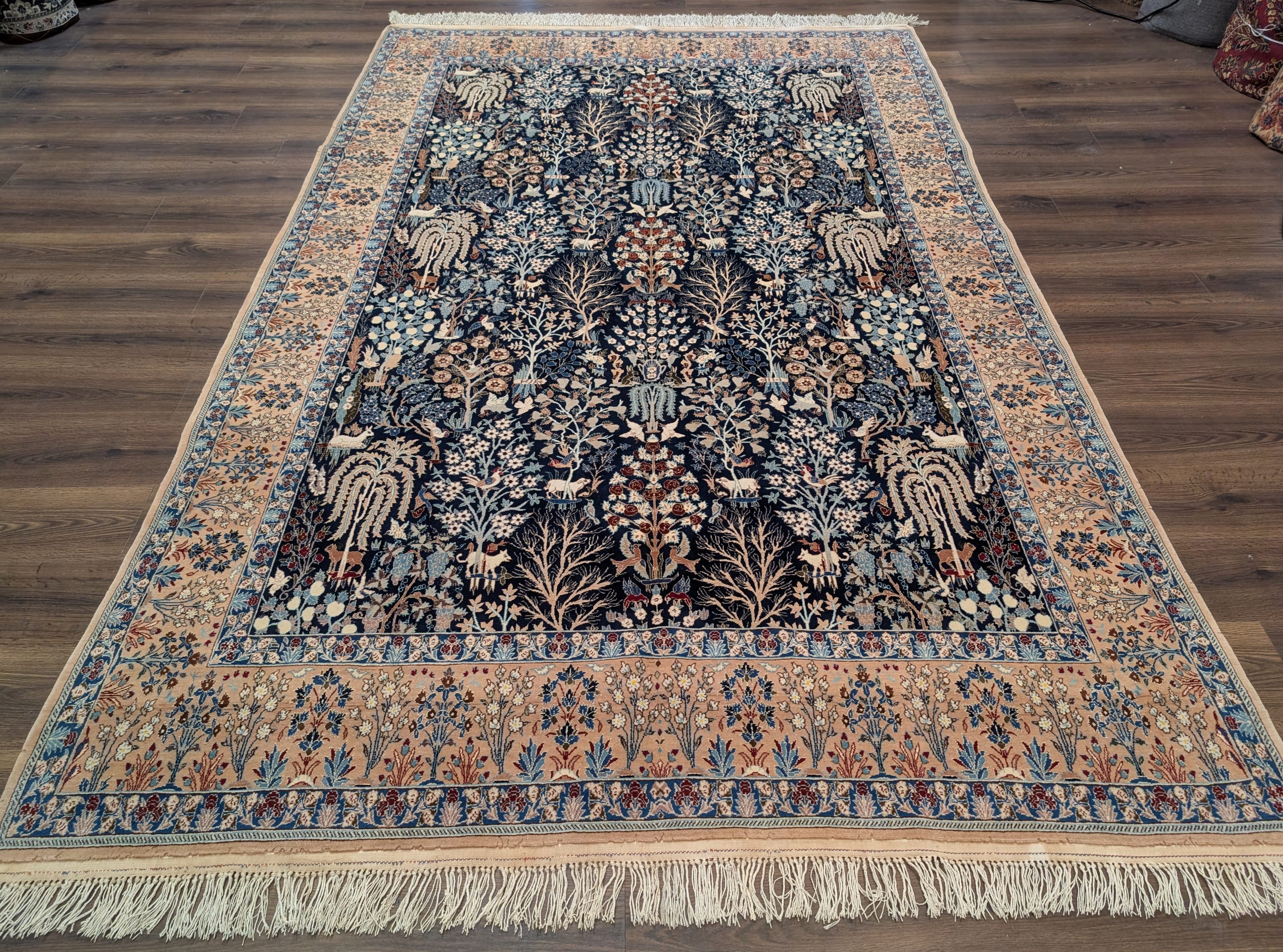 Persian Nain Rug 7x10, Rare Habibian Carpet, Tree of Life, Animal Pictorials, Wool & Silk Highlights, 380 KPSI - Jewel Rugs