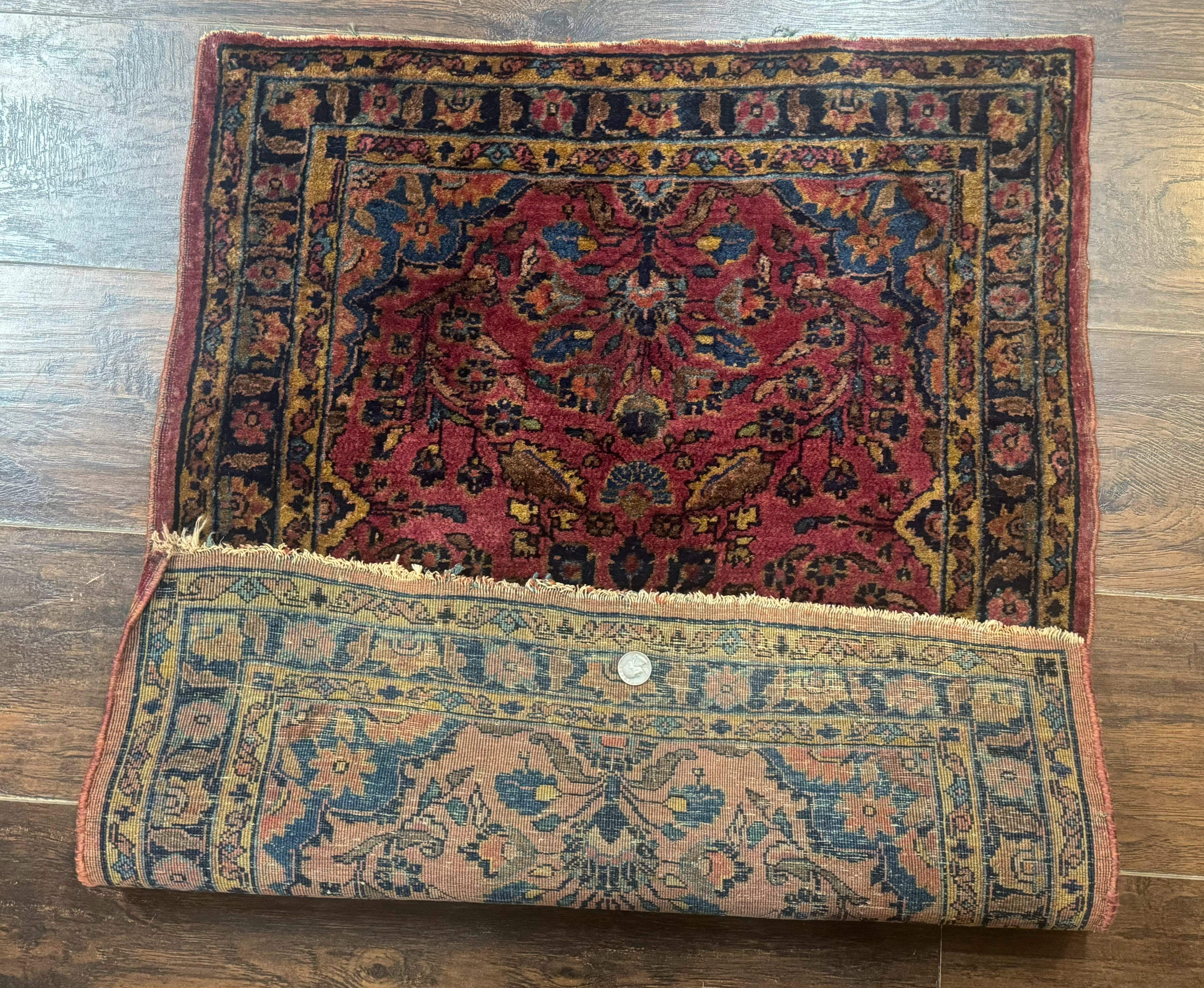 Antique Persian Sarouk Rug 2x3 – Red, Hand-Knotted Wool Accent Rug - Jewel Rugs