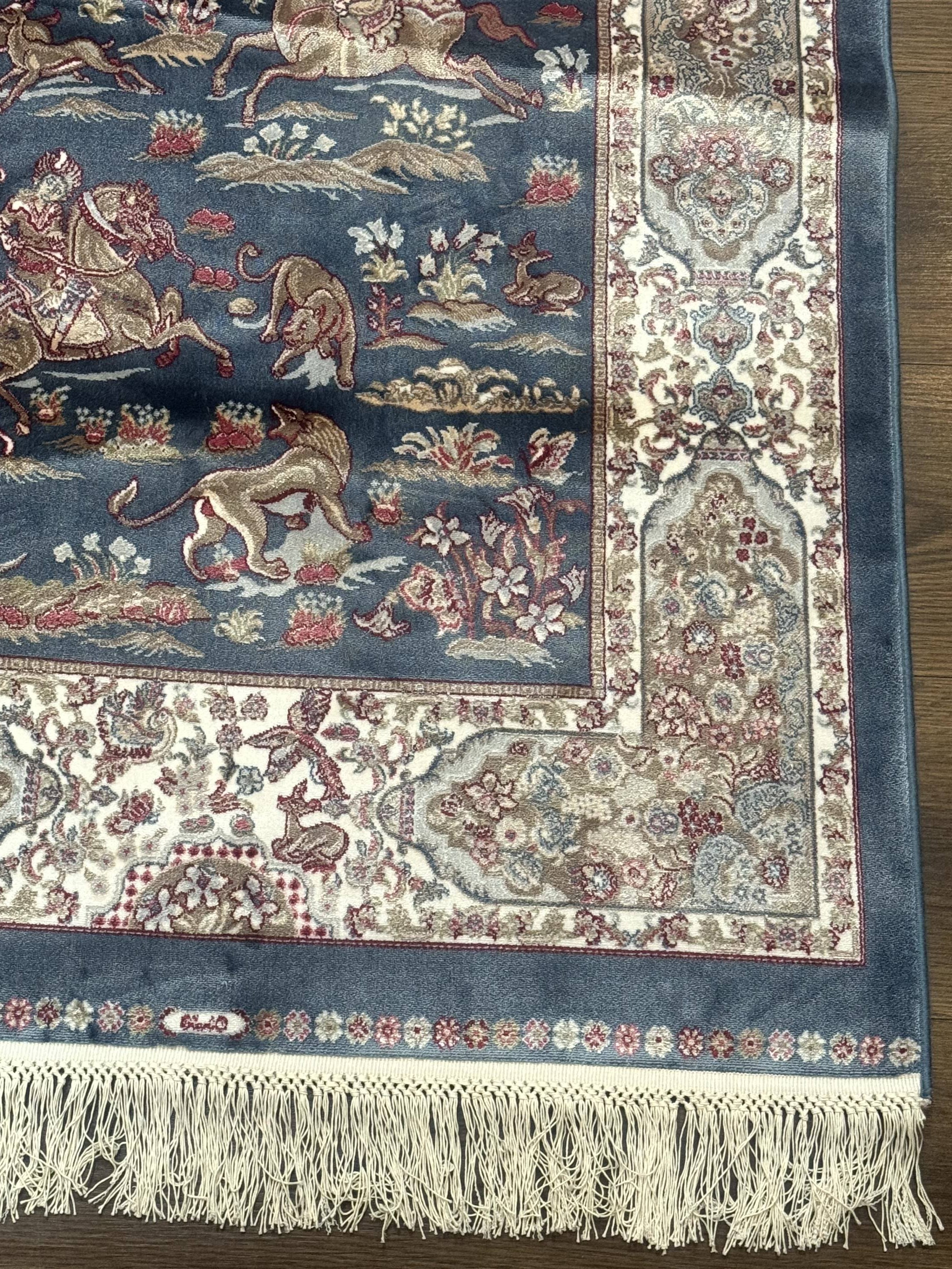 Turkish Silk Rug 2.6 x 6.7, Short Runner Rug, Blue & Ivory, Bamboo Silk, New - Jewel Rugs