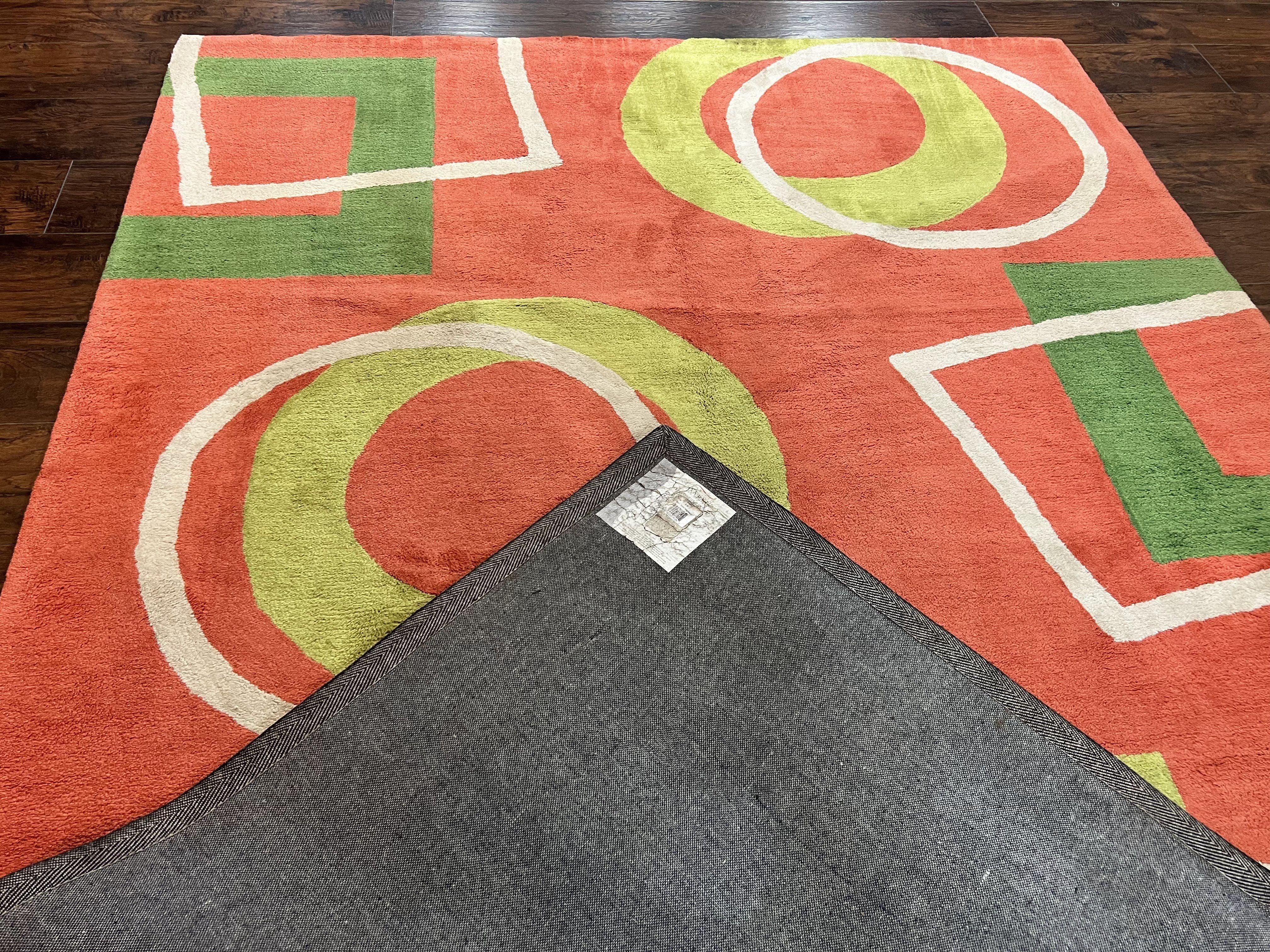 Abstract Rug 6x9, Modern Contemporary Rug, Red-Orange Green - Jewel Rugs
