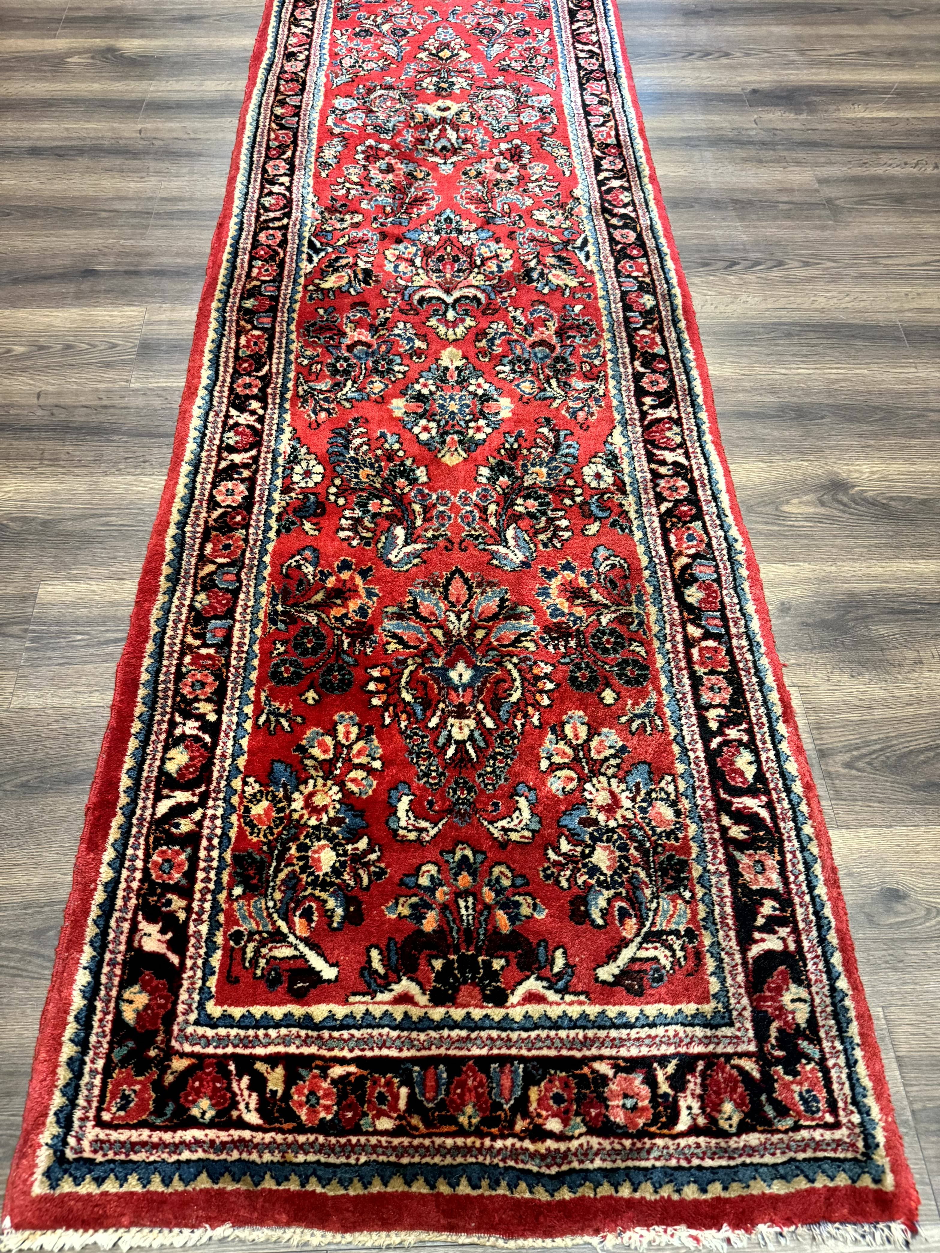 Long Persian Sarouk Runner Rug 2.9 x 21, Rare Size for Long Hallway, Wool, Vintage, Floral, Red - Jewel Rugs
