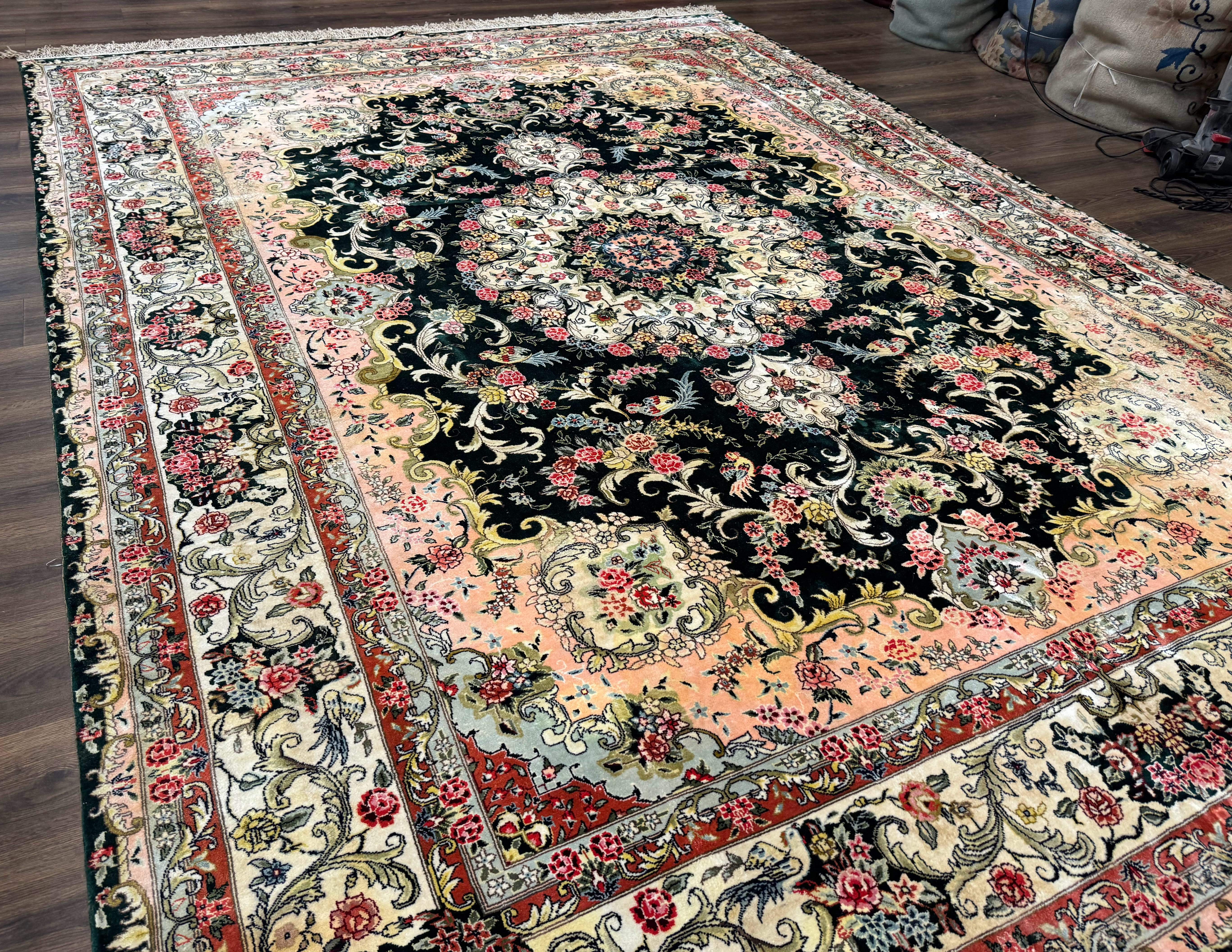 Silk Indian Kashmiri Rug 9x12, Vintage Hand Knotted Carpet - Jewel Rugs