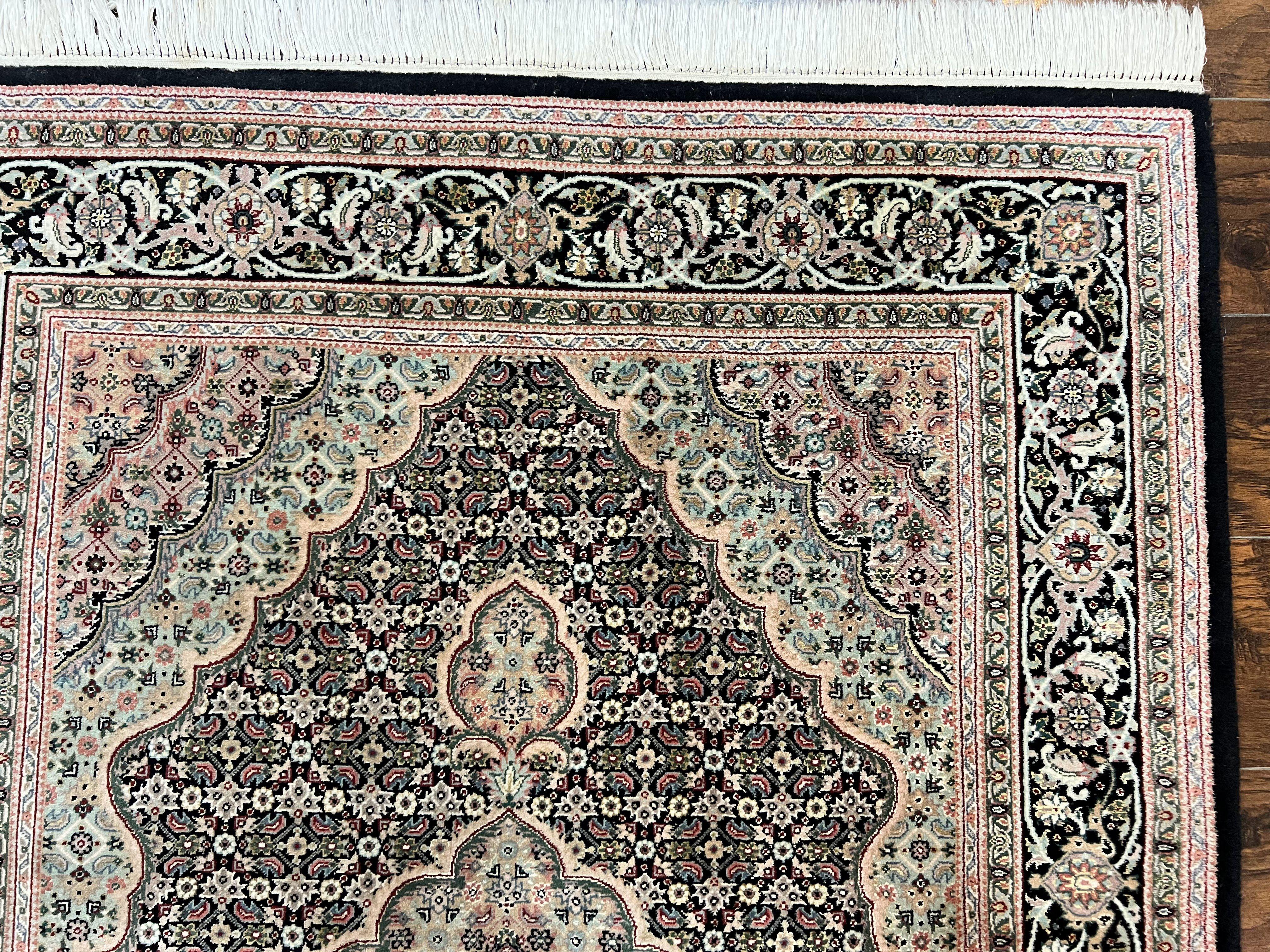 Sino Persian Rug 4x6, Fine Hand Knotted Carpet, Black, Wool, Vintage Rug 4 x 6, Herati Mahi, 300 KPSI - Jewel Rugs