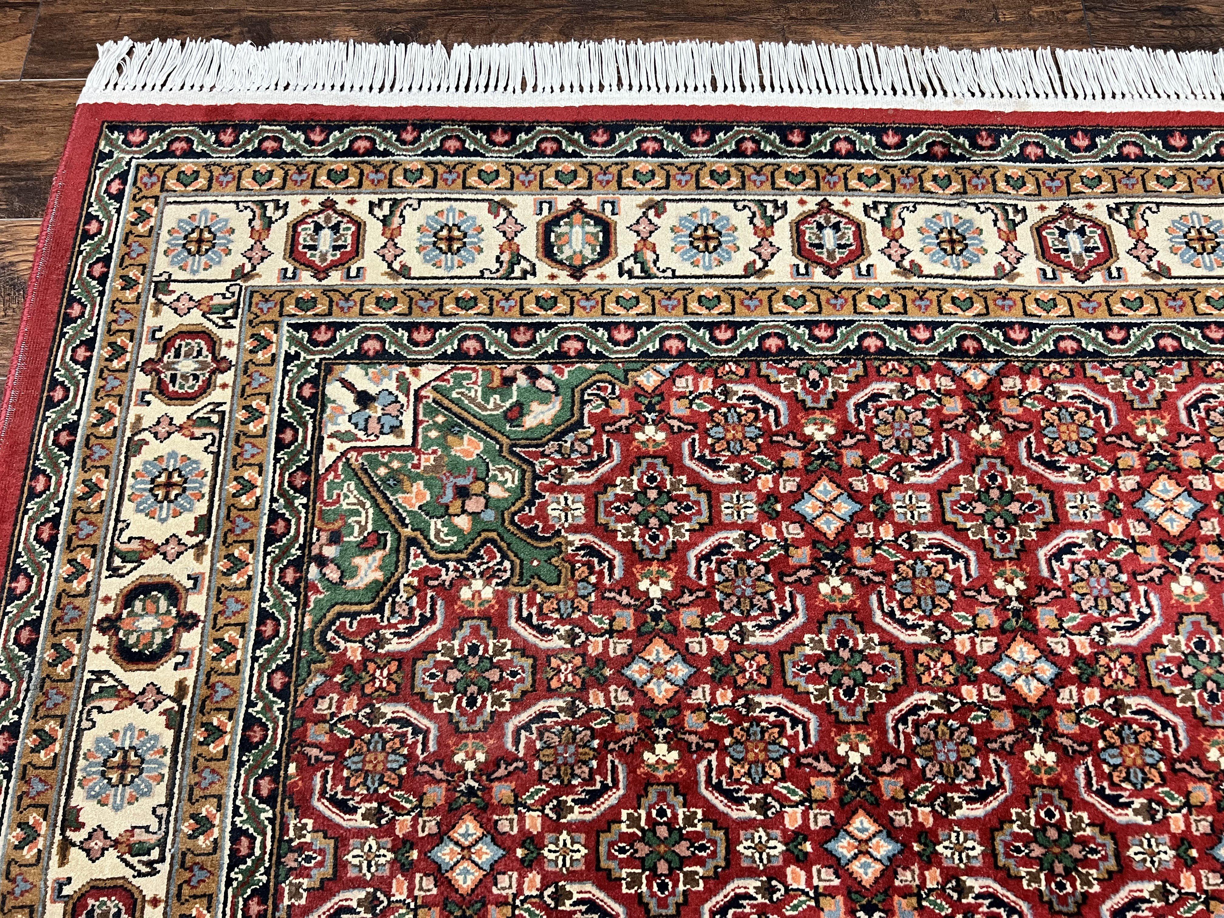 Persian Tabriz Rug 7x10, Wool Hand Knotted Vintage Carpet, Red Green & Cream, Herati Pattern, 7 x 10 Room Sized Oriental Rug - Jewel Rugs