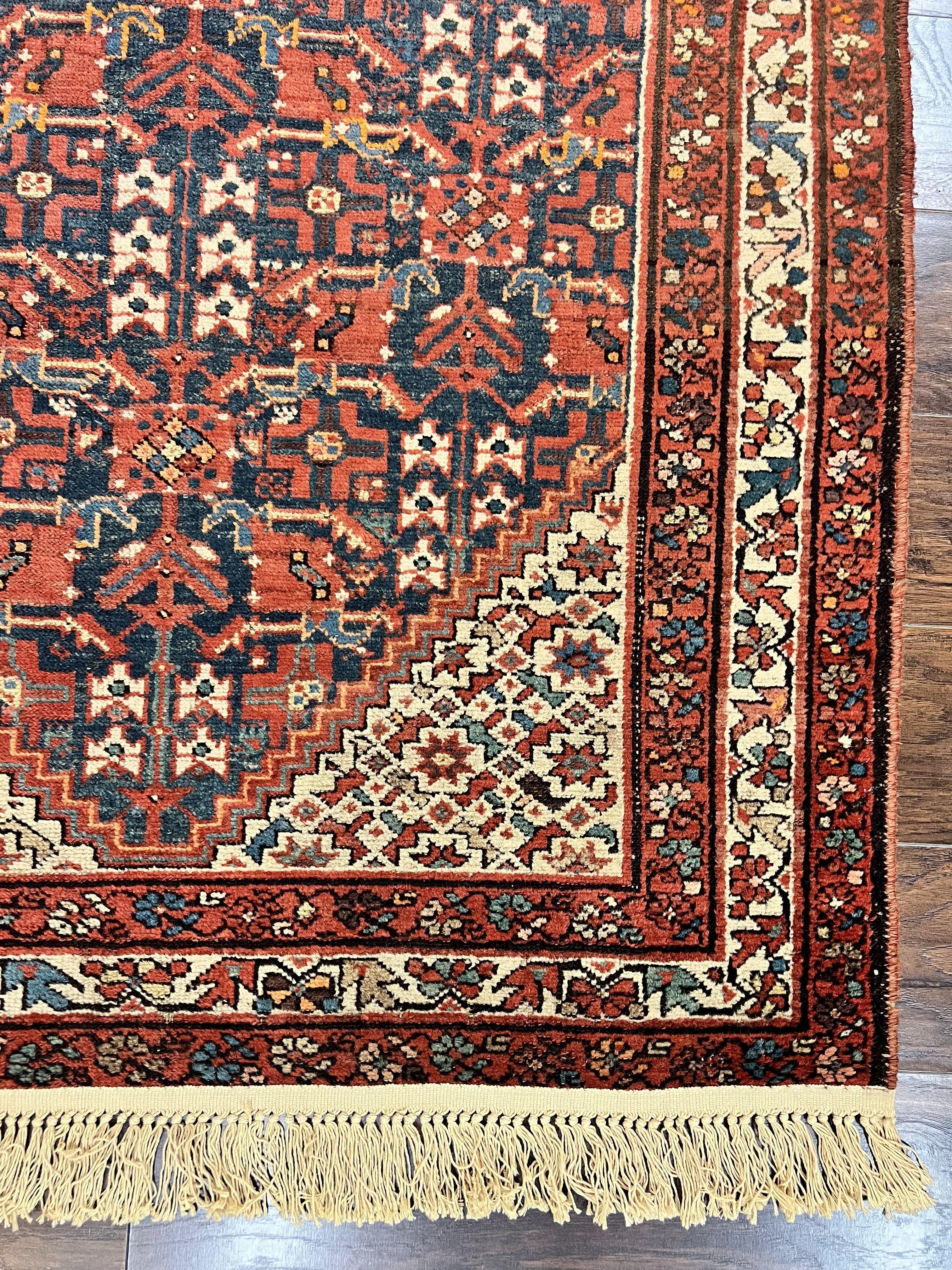 Persian Malayer Rug 4x7, Tribal Rug, Geometric, Antique Oriental Carpet, Red Blue Cream, Boho Rug, Hand Knotted Wool Rug - Jewel Rugs