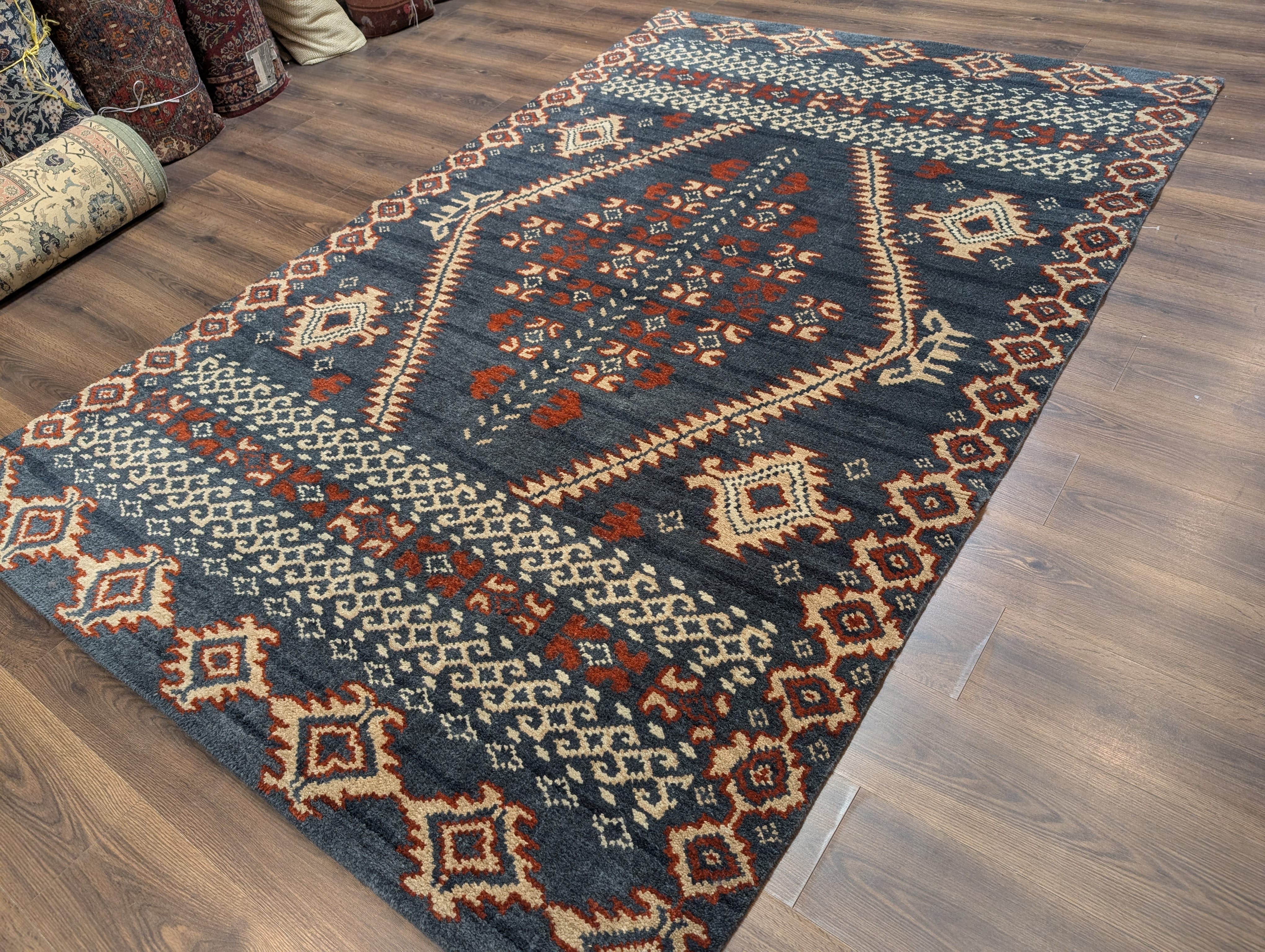 Indo Tibetan Rug 6x9, Hand-Knotted Wool Navajo Design Carpet - Jewel Rugs