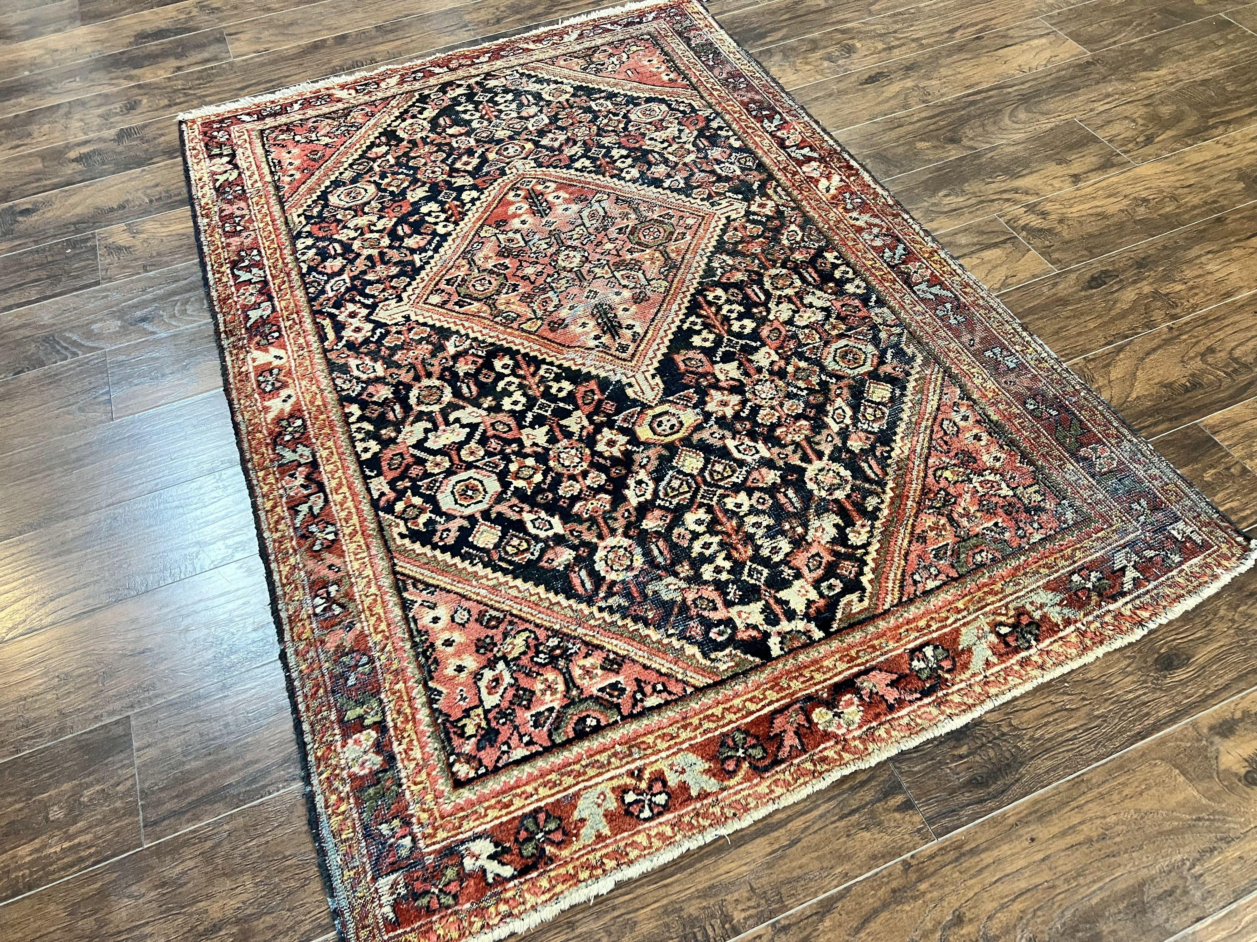 Antique Persian Mahal Rug 4x7, Wool Hand Knotted Tribal Geometric Carpet - Jewel Rugs