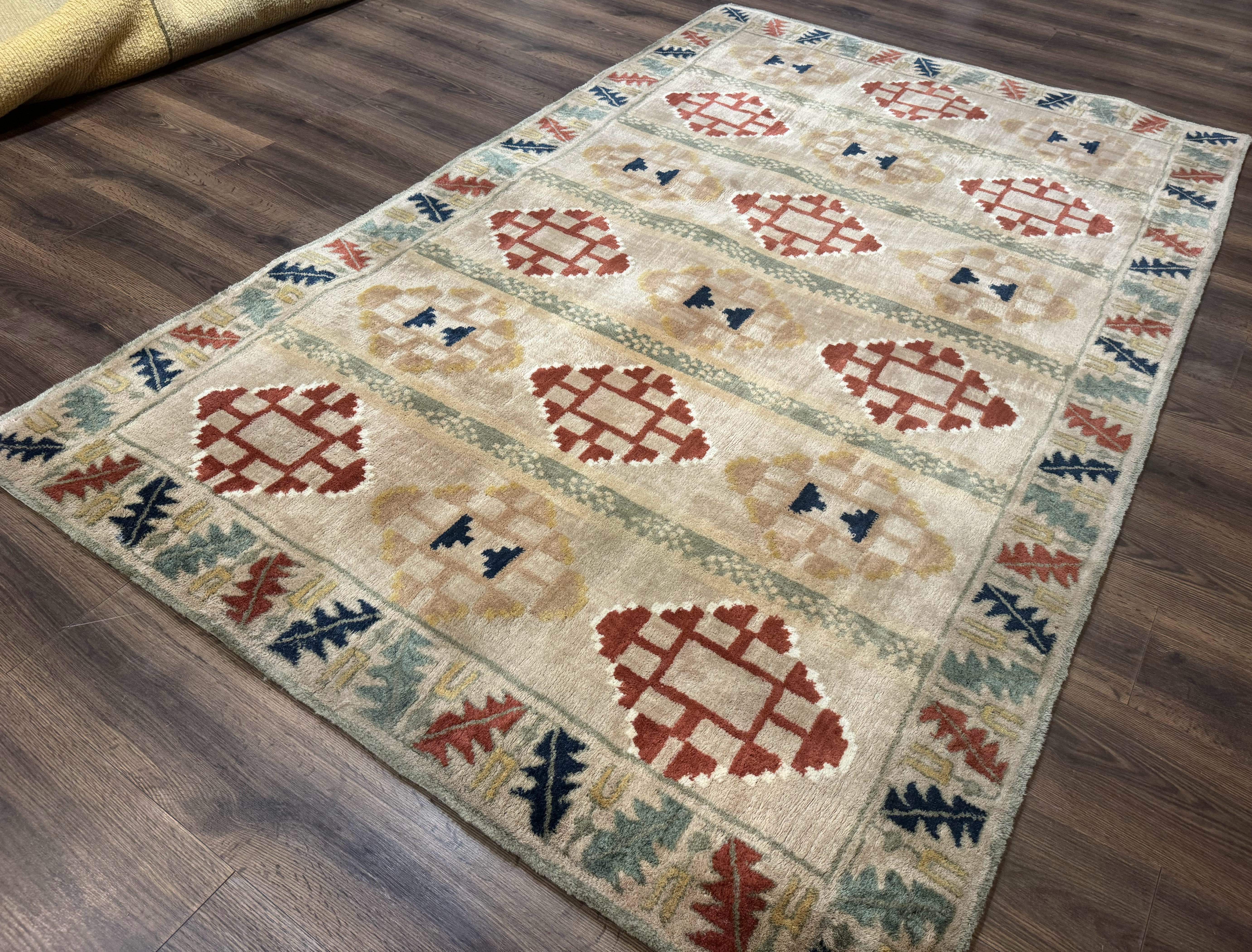 Geometric Design Area Rug 5x8, Beige and Rust Red - Jewel Rugs