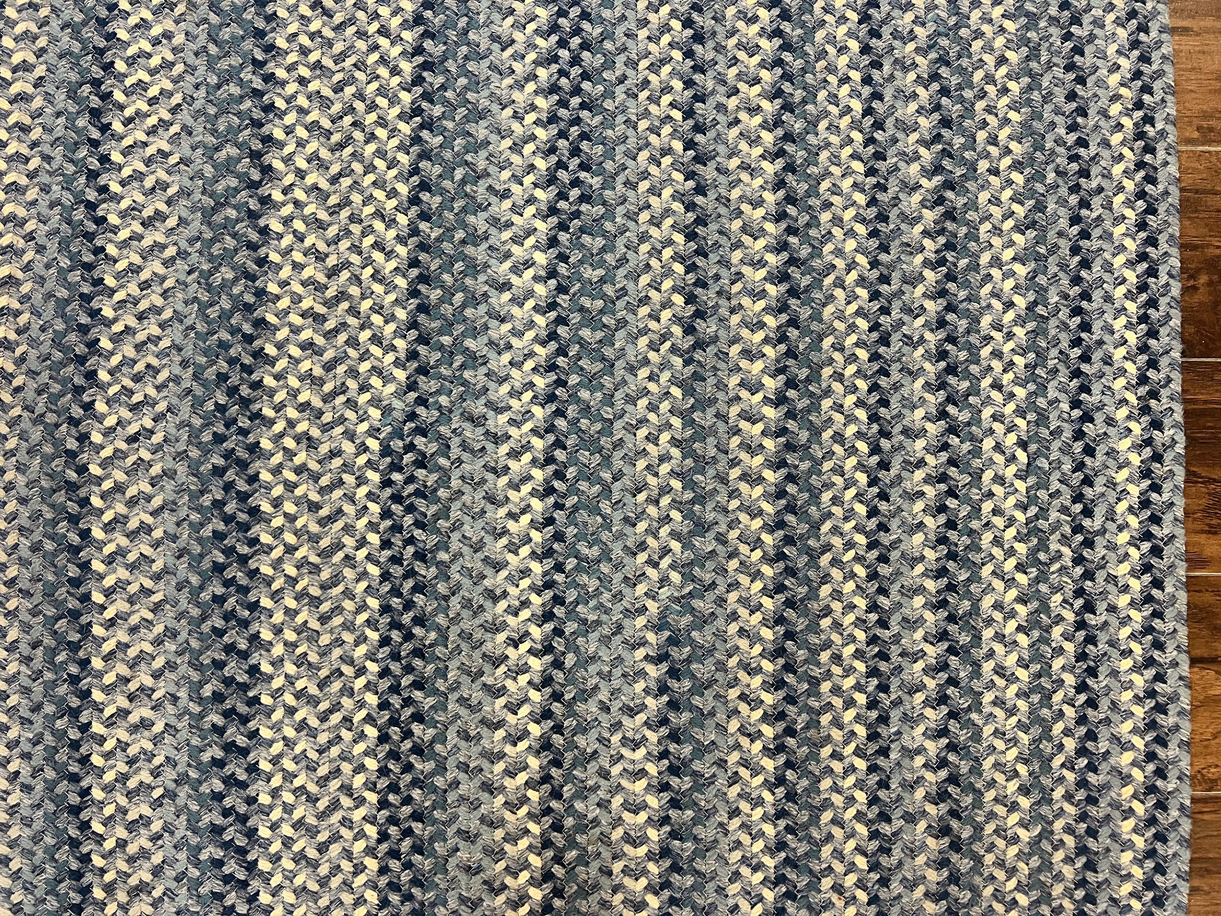 American Oval Braided Rug 5x8 Wool Handmade Vintage Carpet, Multicolor, Blues Gray Cream - Jewel Rugs