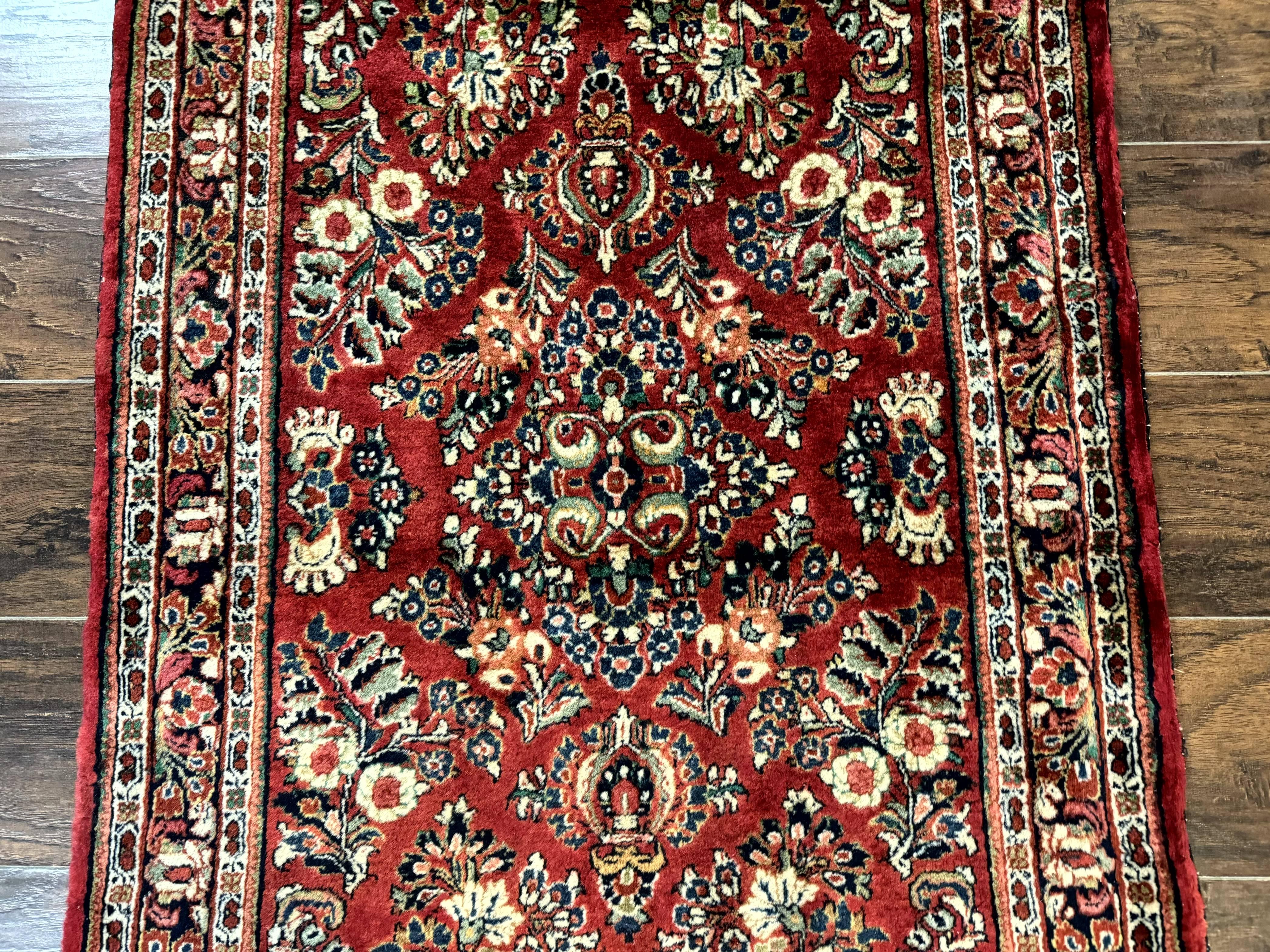 Red Persian Sarouk Rug 3 x 5.8, Antique Wool Carpet, 210 KPSI - Jewel Rugs