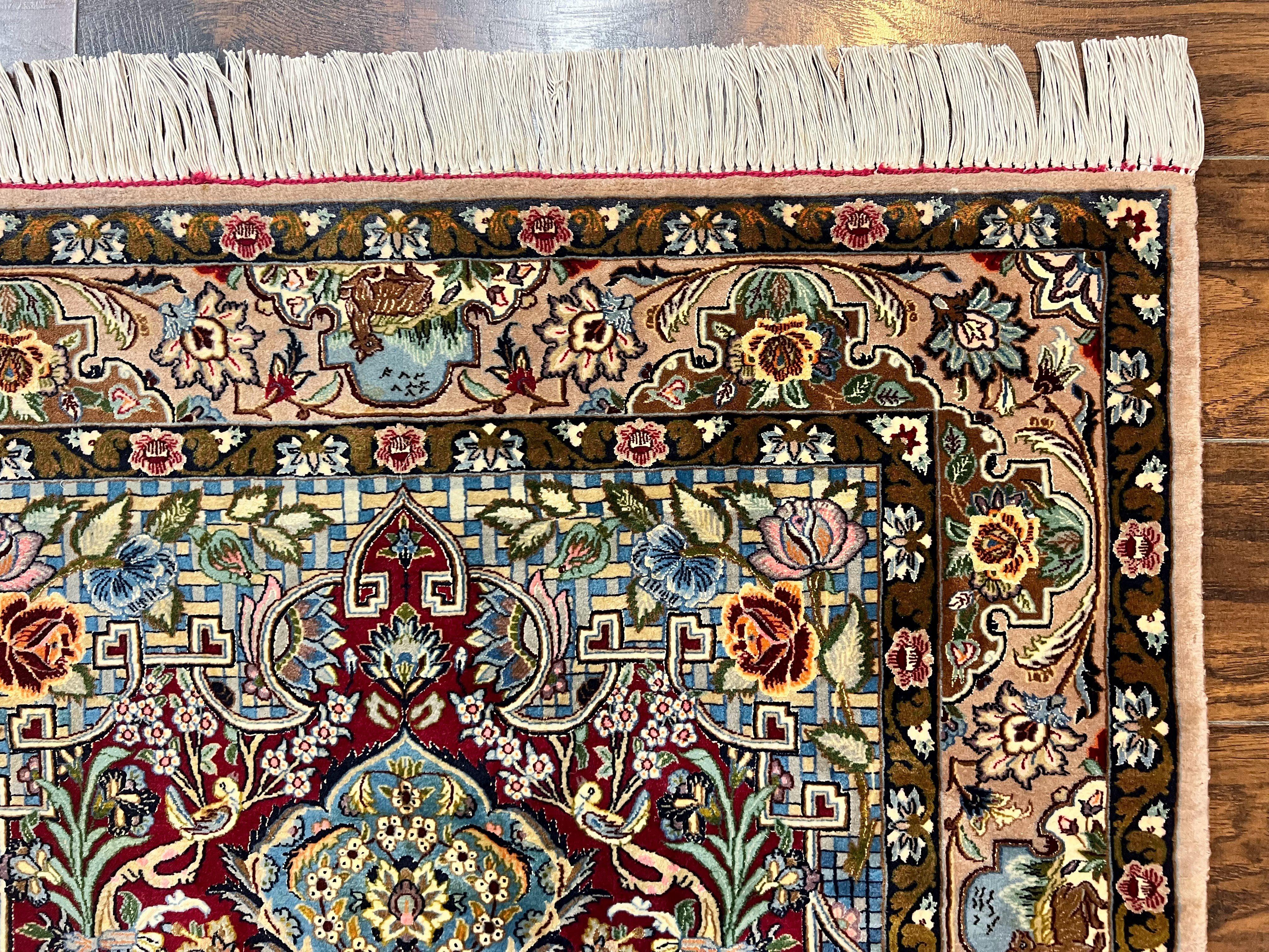 Marvelous Persian Isfahan Rug 3.7 x 5.6, Tree of Life and Animal Pictorials, Handmade Vintage Super Fine 600 KPSI, Kork Wool Silk Highlights, Rare - Jewel Rugs