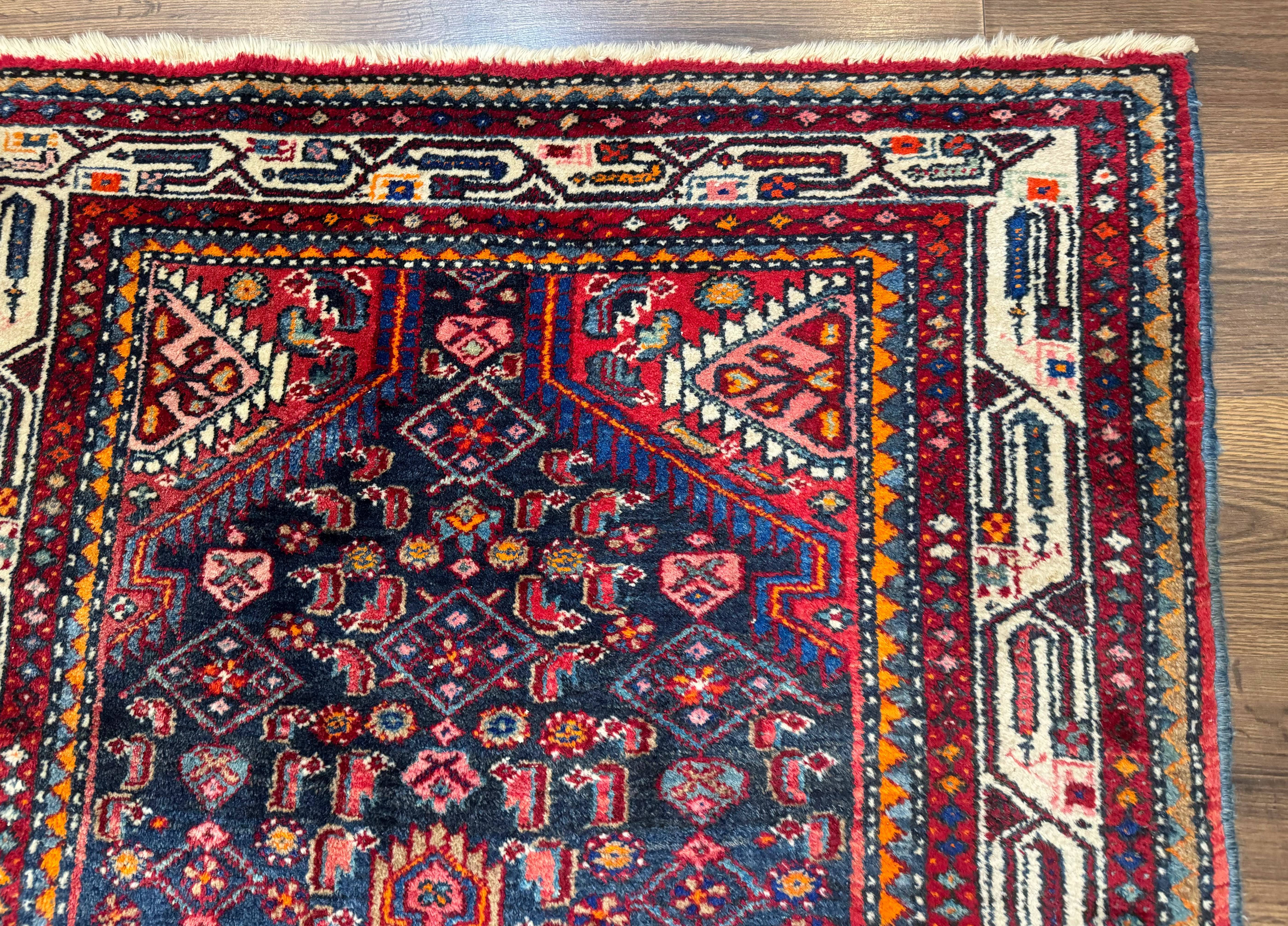 Antique Persian Hamadan Rug 4x6, Navy Blue, Village Tribal Rug - Jewel Rugs