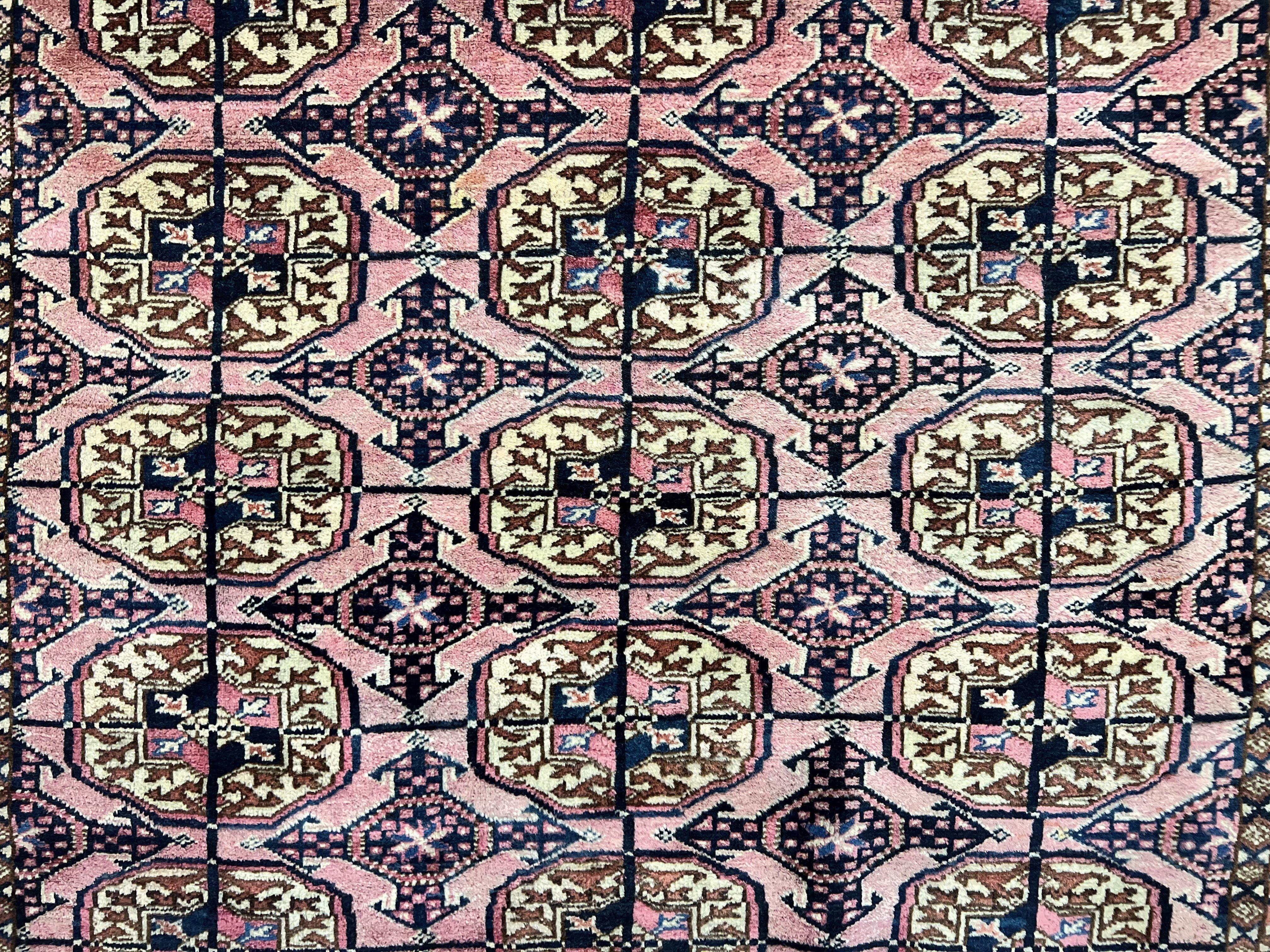 Persian Turkoman Rug 4x6, Wool Hand Knotted Antique Bokhara Carpet, Red Pink, Handmade Tribal Oriental Rug 4 x 6 ft - Jewel Rugs