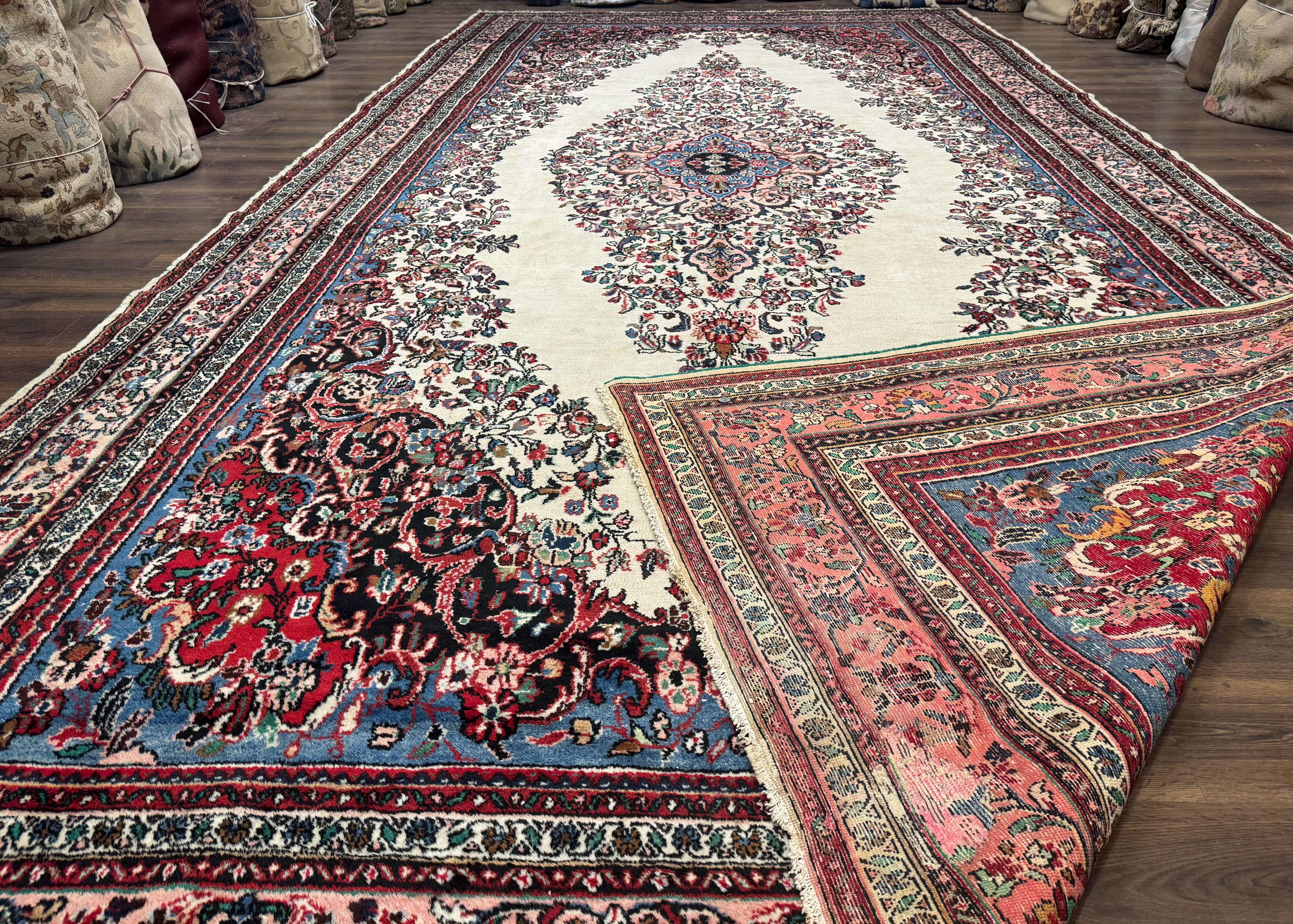 Palace Size Persian Rug 10 x 21 ft, Antique Hamadan Bibikabad Carpet, Handmade Antique Wool Oversized Rug, Ivory, Semi Open Field - Jewel Rugs