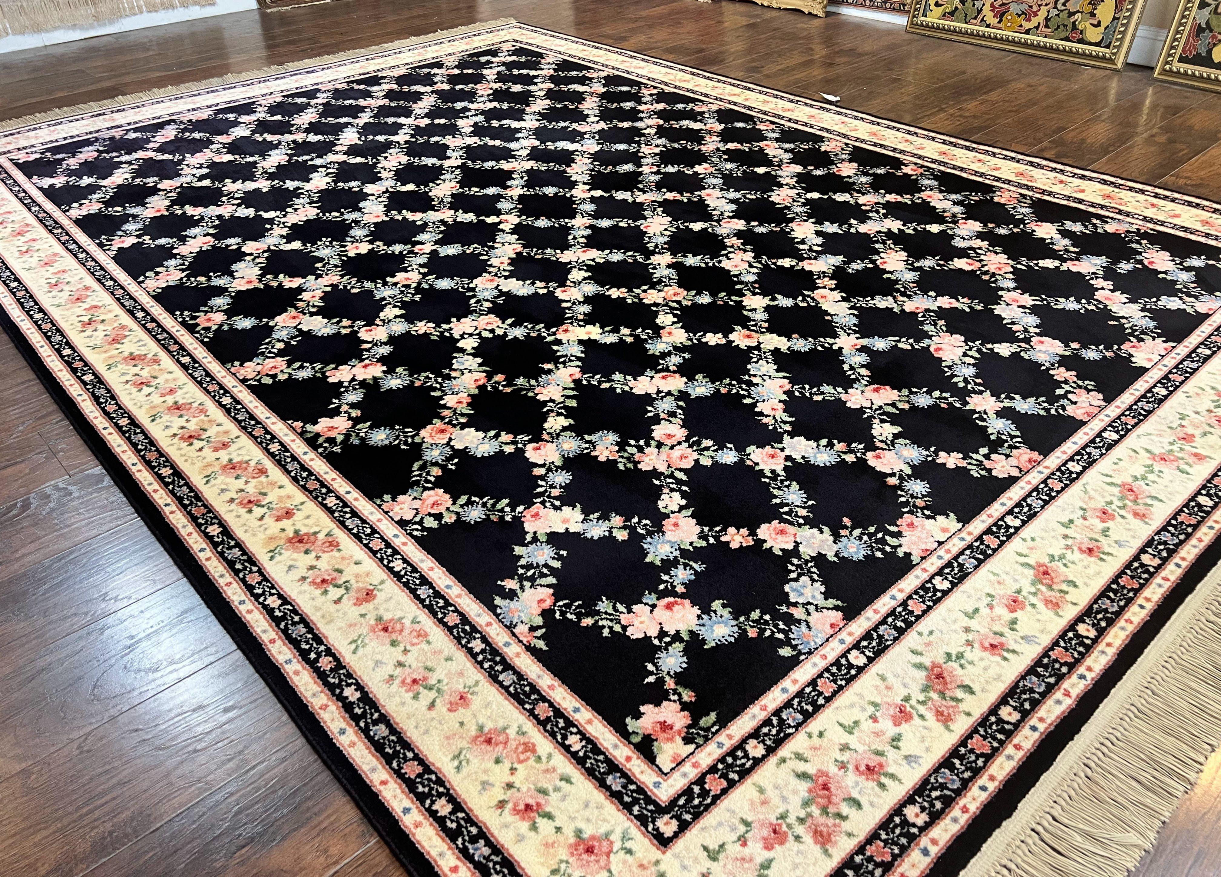 Karastan Rug 8.8 x 12, Garden of Eden #509/1270, Ebony Trellis, Vintage Discontinued Wool Pile Karastan Carpet - Jewel Rugs