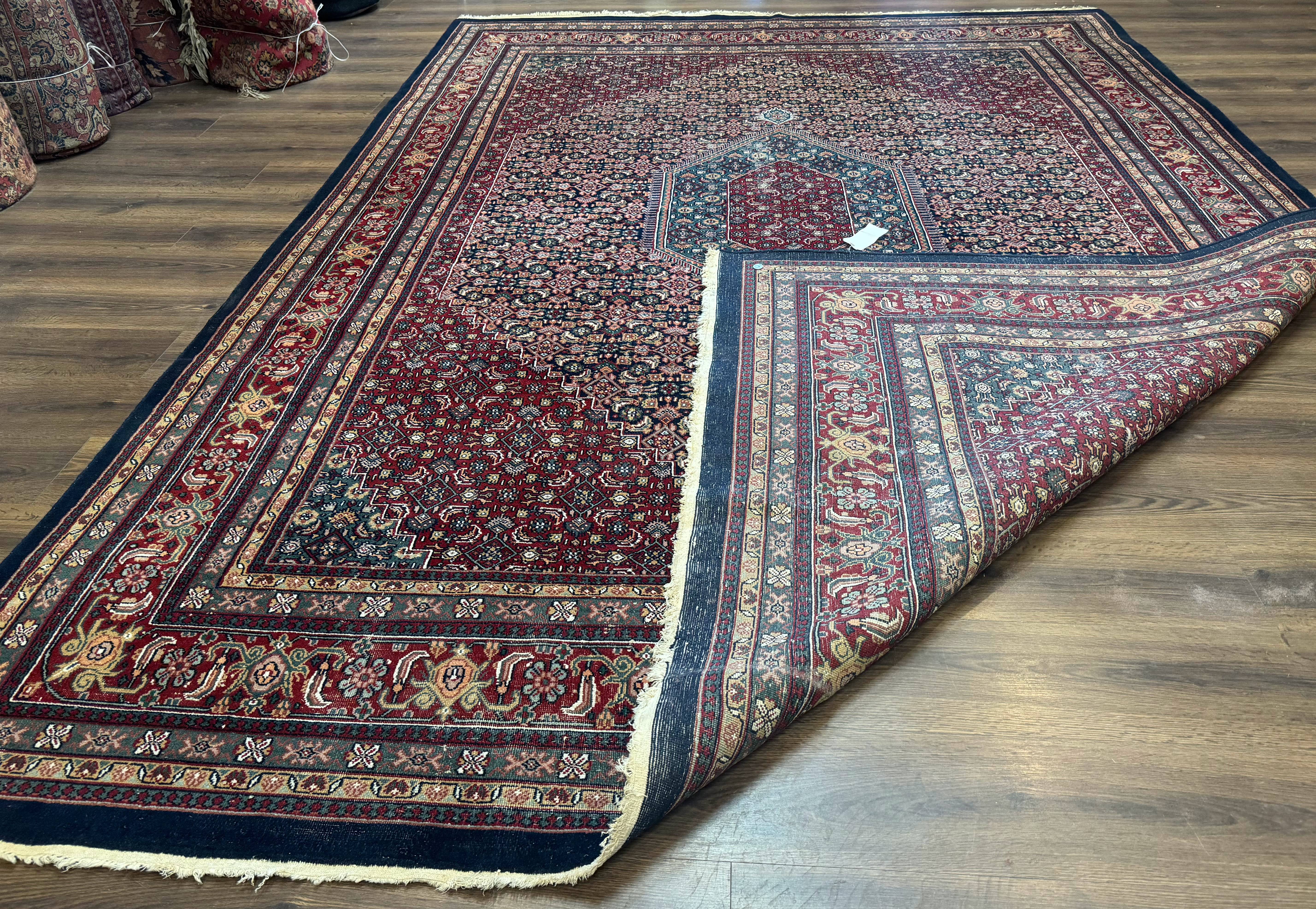 Indo Persian Bidjar Rug 9x12 Wool Handmade Carpet Dark Blue - Jewel Rugs