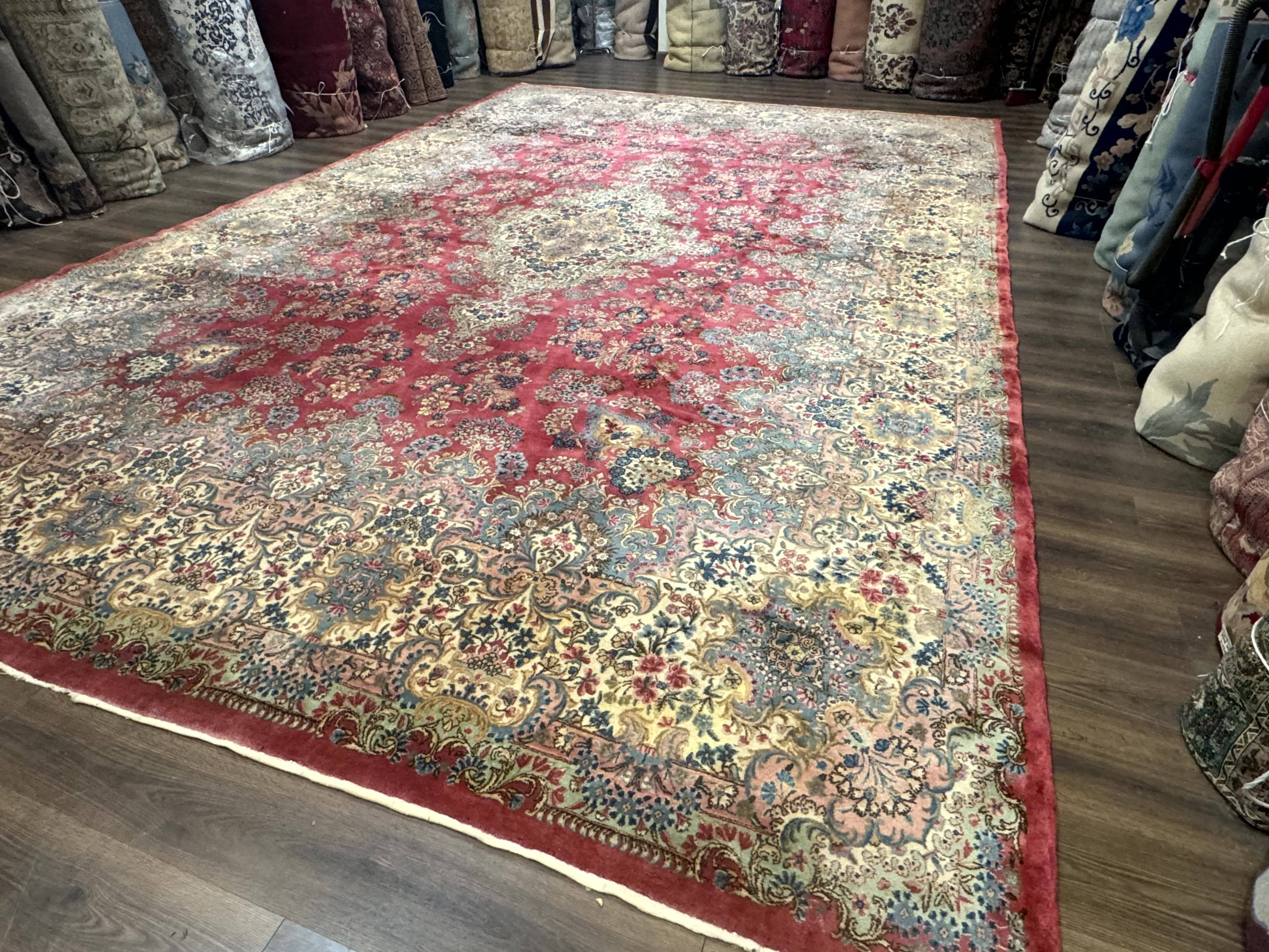 Persian Kerman Rug 12x18 Red Palace Sized Wool Handmade Carpet - Jewel Rugs