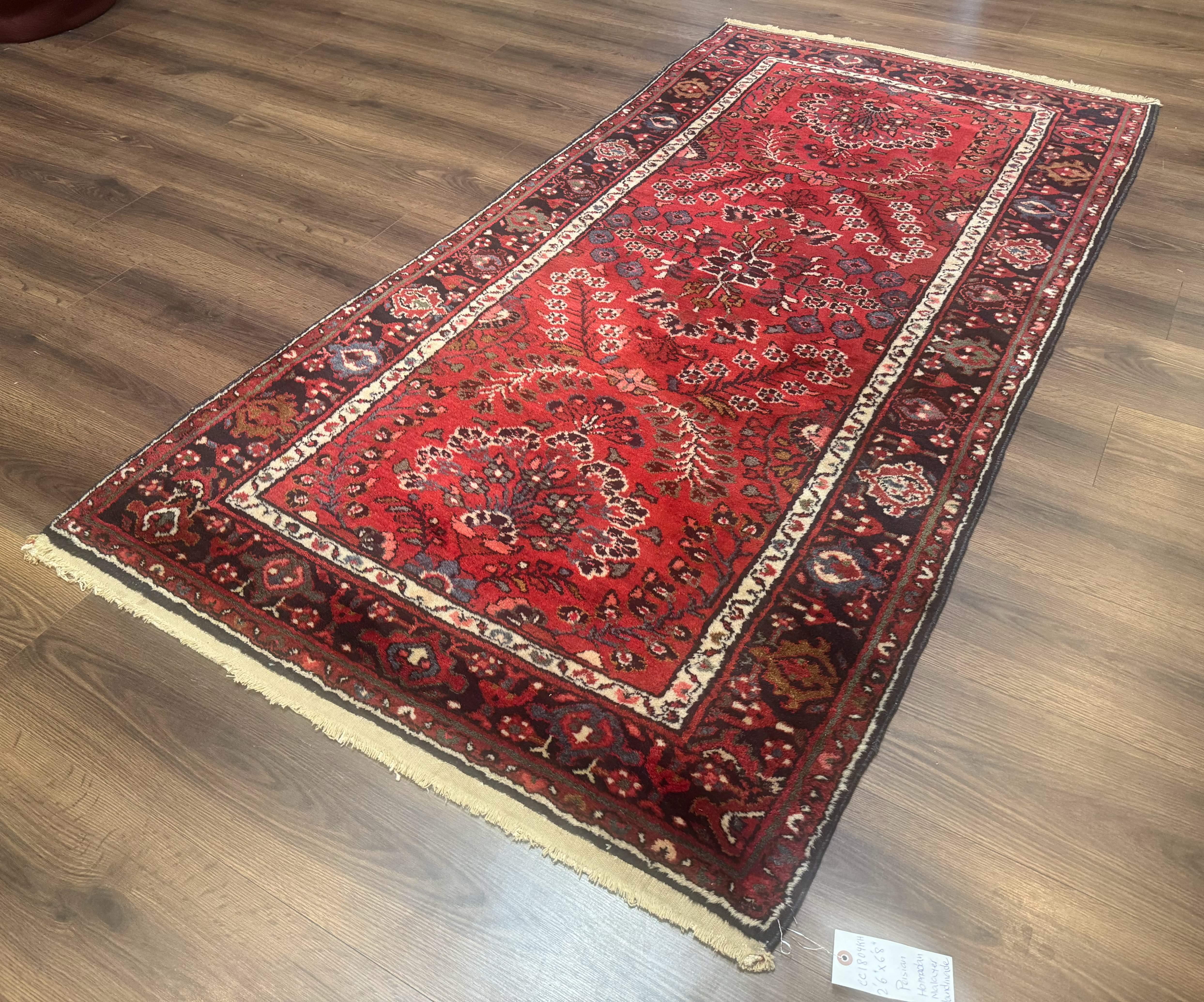Red Persian Rug 2.6 x 6.8, Floral, Antique Per'sian Carpet, Persian Malayer Rug, Hamadan Rug - Jewel Rugs