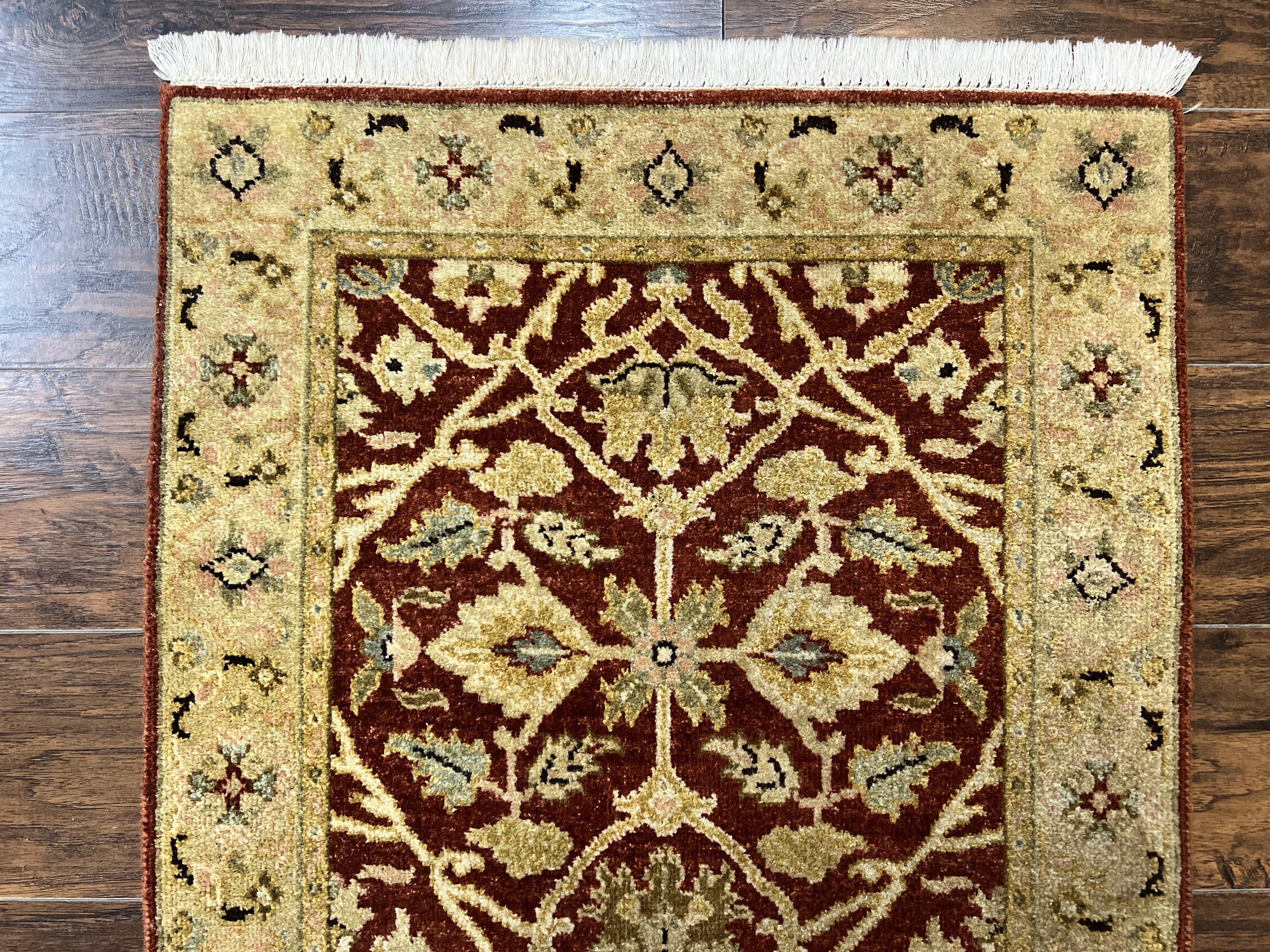 Pakistani Chobi Runner Rug 2.6 x 8, Pak Persian Oriental Rug for Hallway, Maroon Tan-Gold, Handmade Wool 8ft Runner for Hallway, Vintage Rug - Jewel Rugs