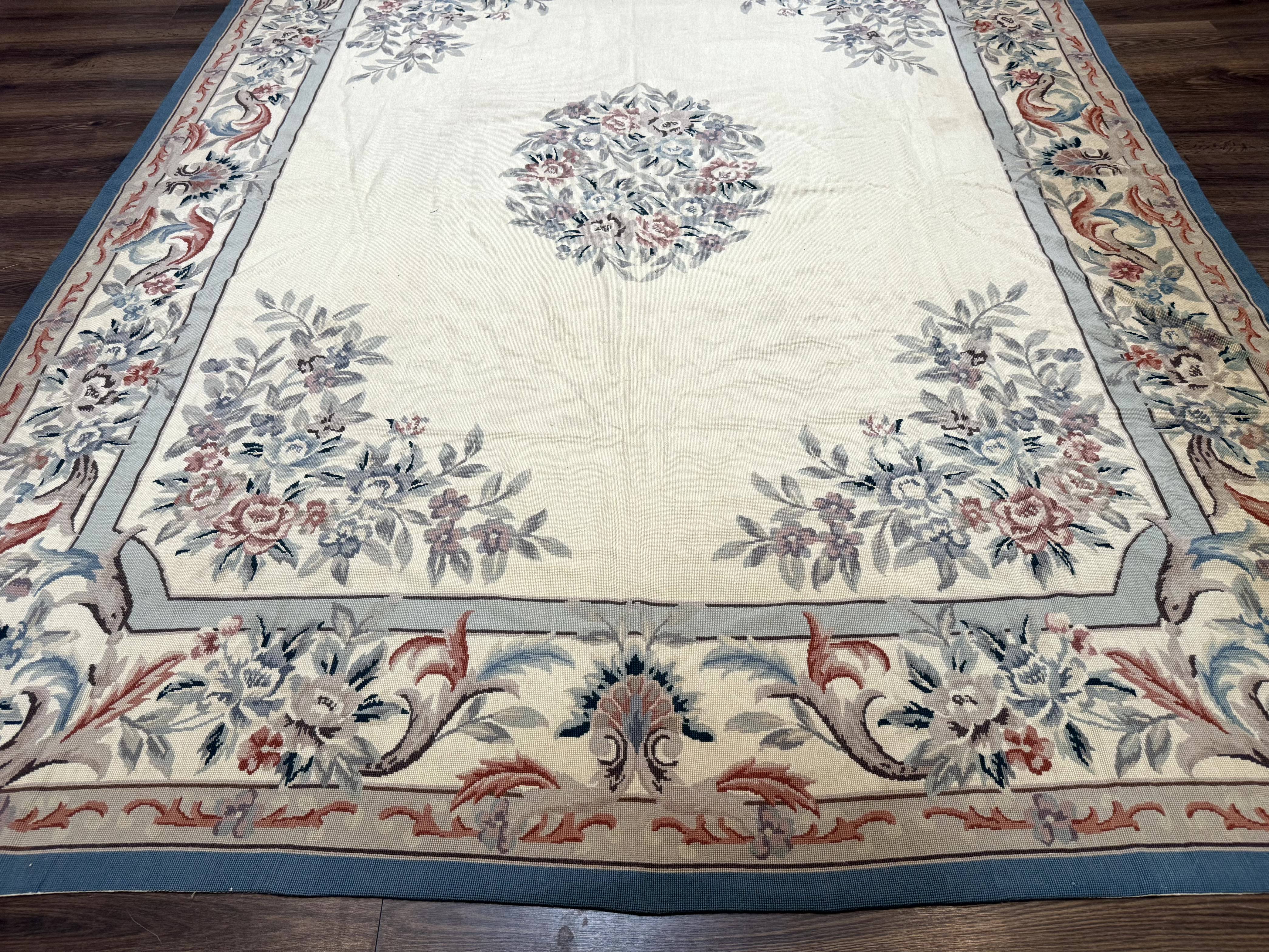 Ivory Needlepoint Rug 8x10, Wool Handmade Carpet - Jewel Rugs